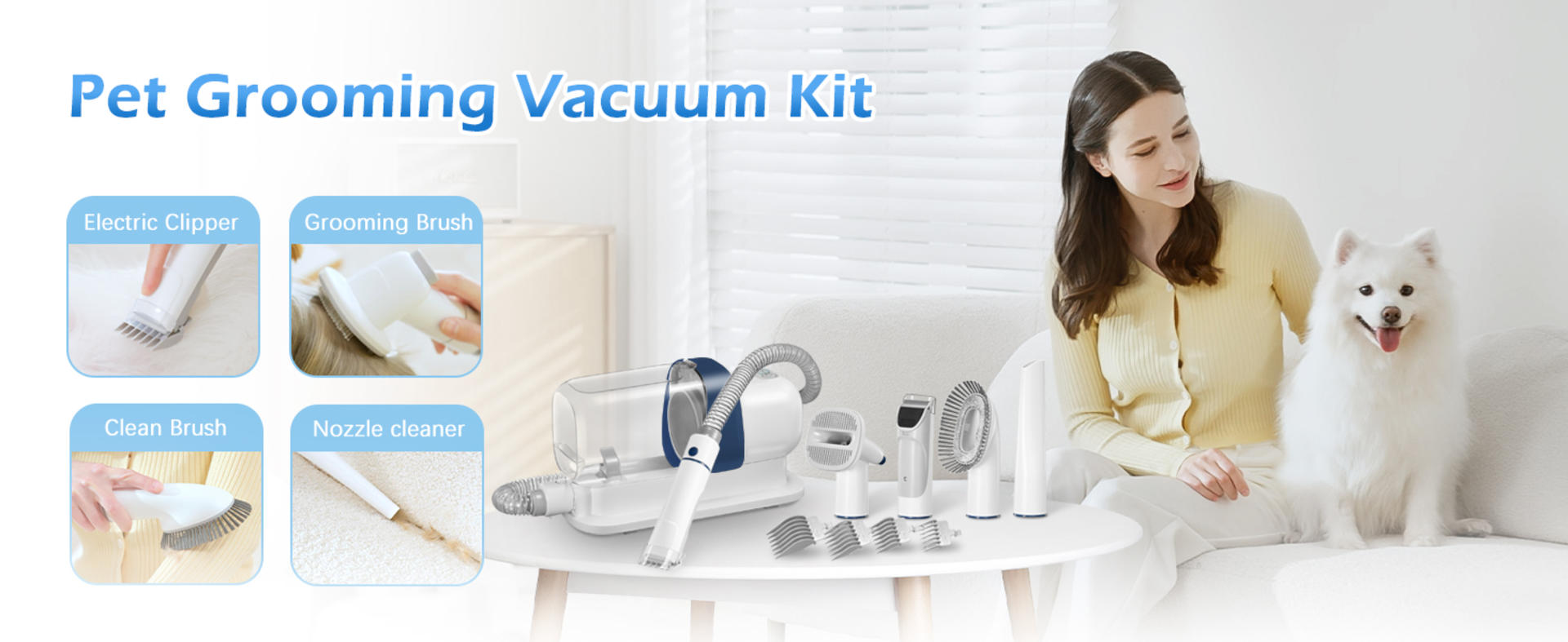 5-in-1 Pet Grooming Vacuum Kit with 2.3L Large Dust Cup, Low Noise Suction for Dog & Cat Shedding detail 1