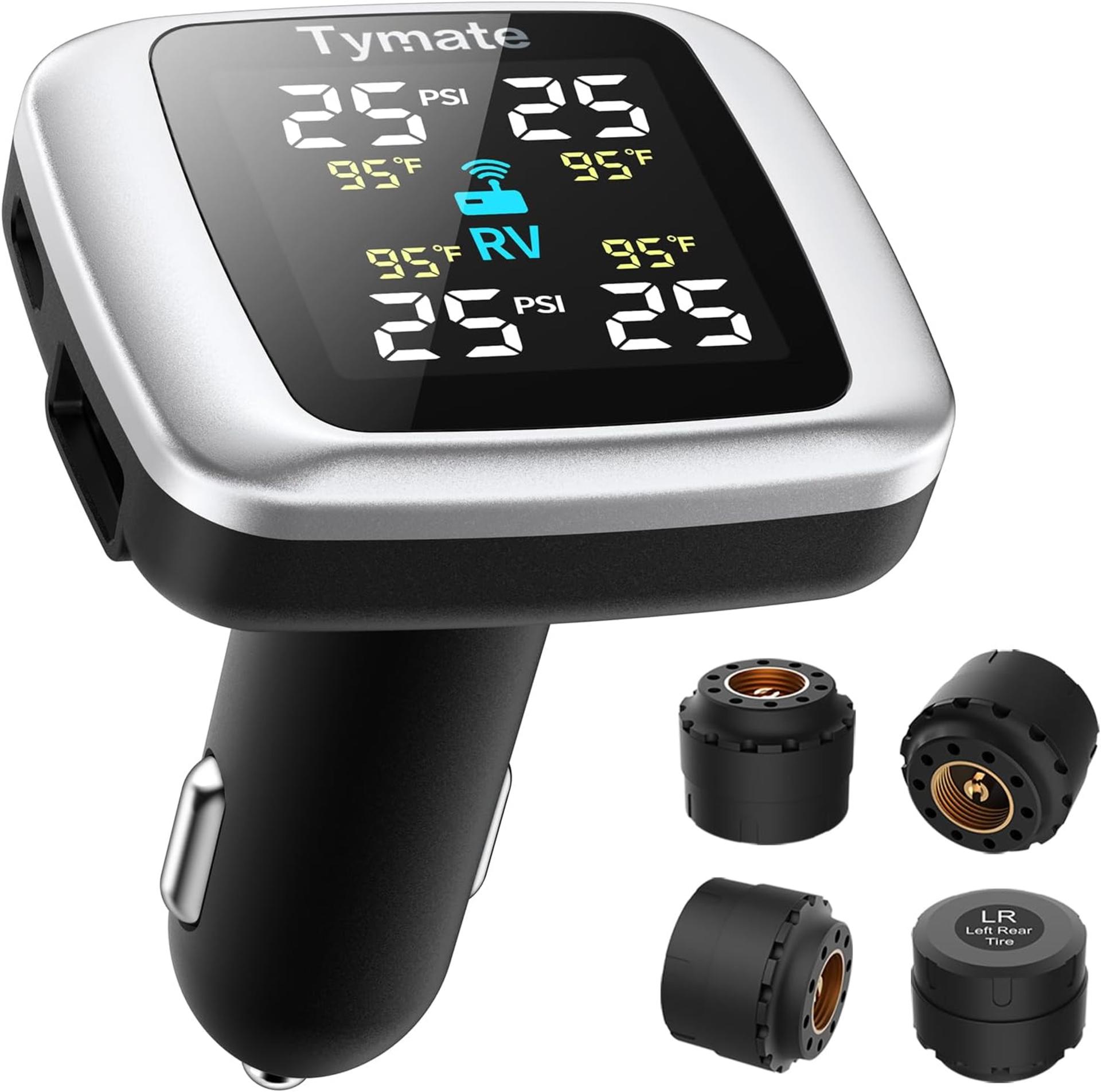 Wireless TPMS with 4 External Sensors, 6 Alarm Modes & Real-time Monitoring (0-144 PSI)
