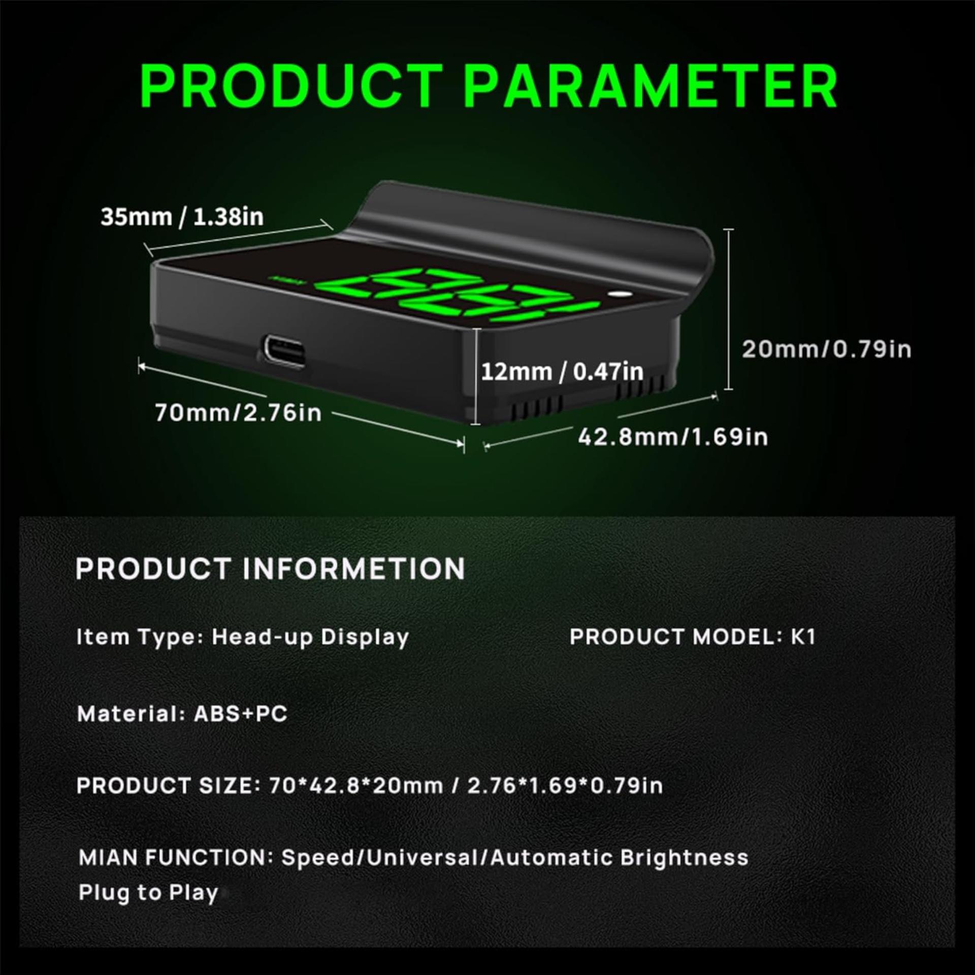 GPS Heads Up Display for Cars - Digital Speedometer with Windshield Projection & Auto Brightness - 8