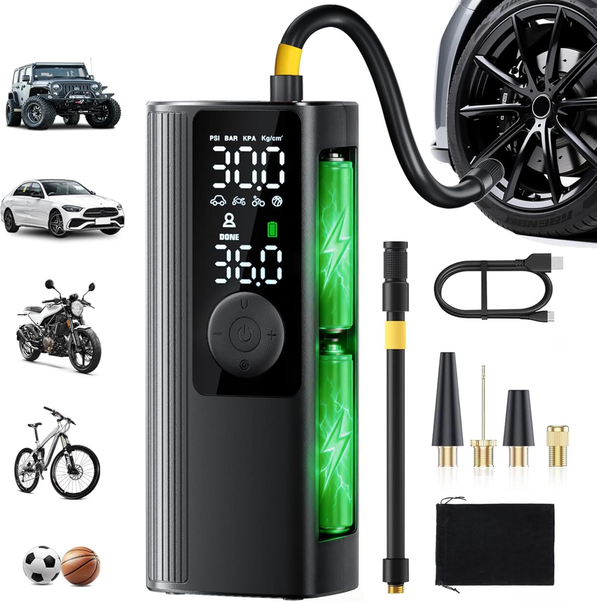 Portable Tire Inflator Air Compressor, 150PSI Cordless Pump with Digital Gauge & LED Light