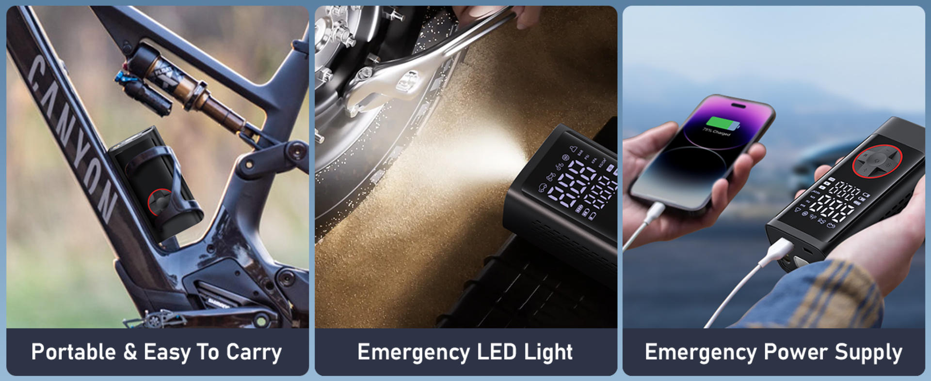Portable Tire Inflator Air Compressor, 150PSI Cordless Pump for Car, Bike & Ball detail 12
