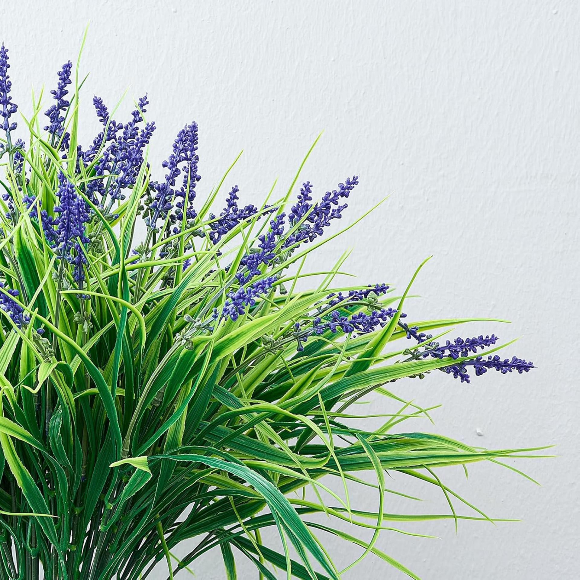 16 Bundles Artificial Monkey Grass with Lavender Flowers, 14.2" UV Resistant Faux Outdoor Plants - 3