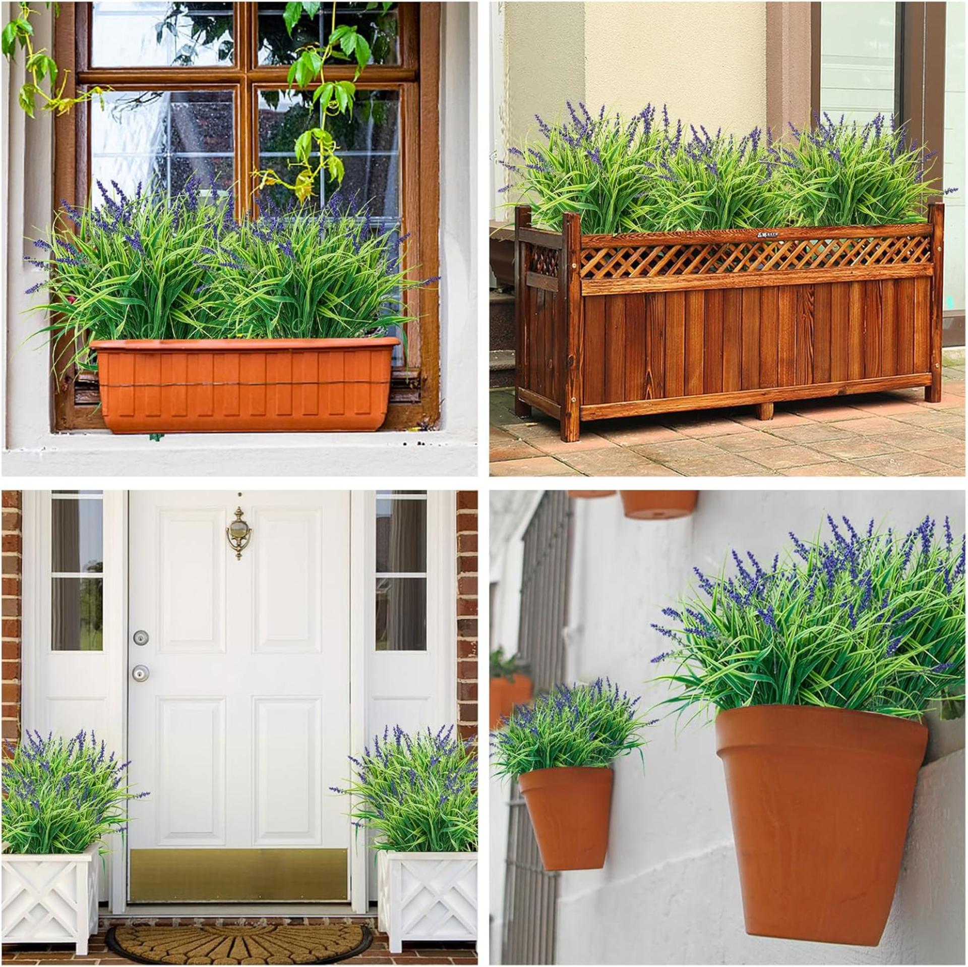 16 Bundles Artificial Monkey Grass with Lavender Flowers, 14.2" UV Resistant Faux Outdoor Plants - 7