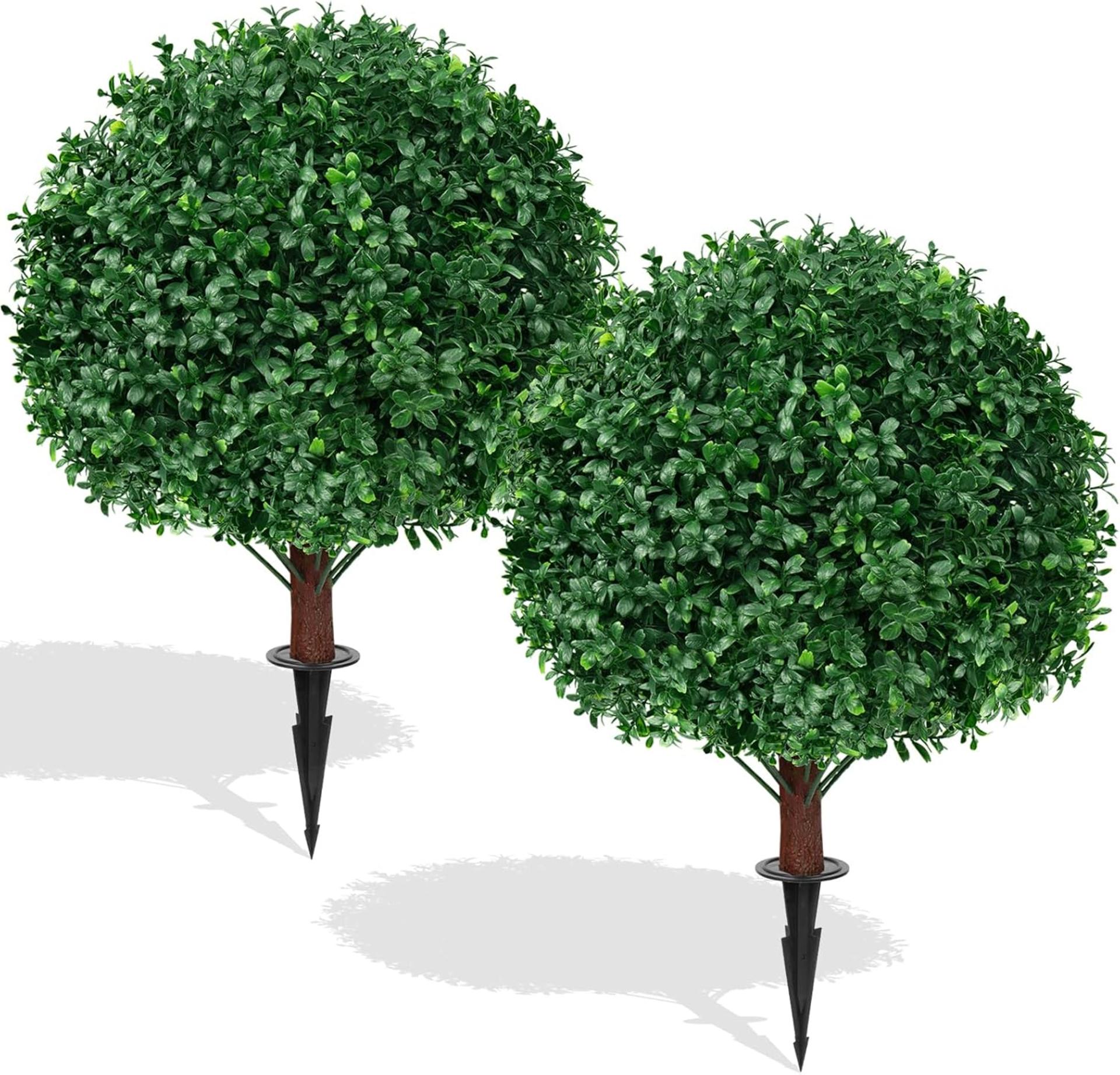 2-Pack 16" Artificial Boxwood Topiary Ball Trees, UV Resistant Fake Evergreen Shrubs - 1