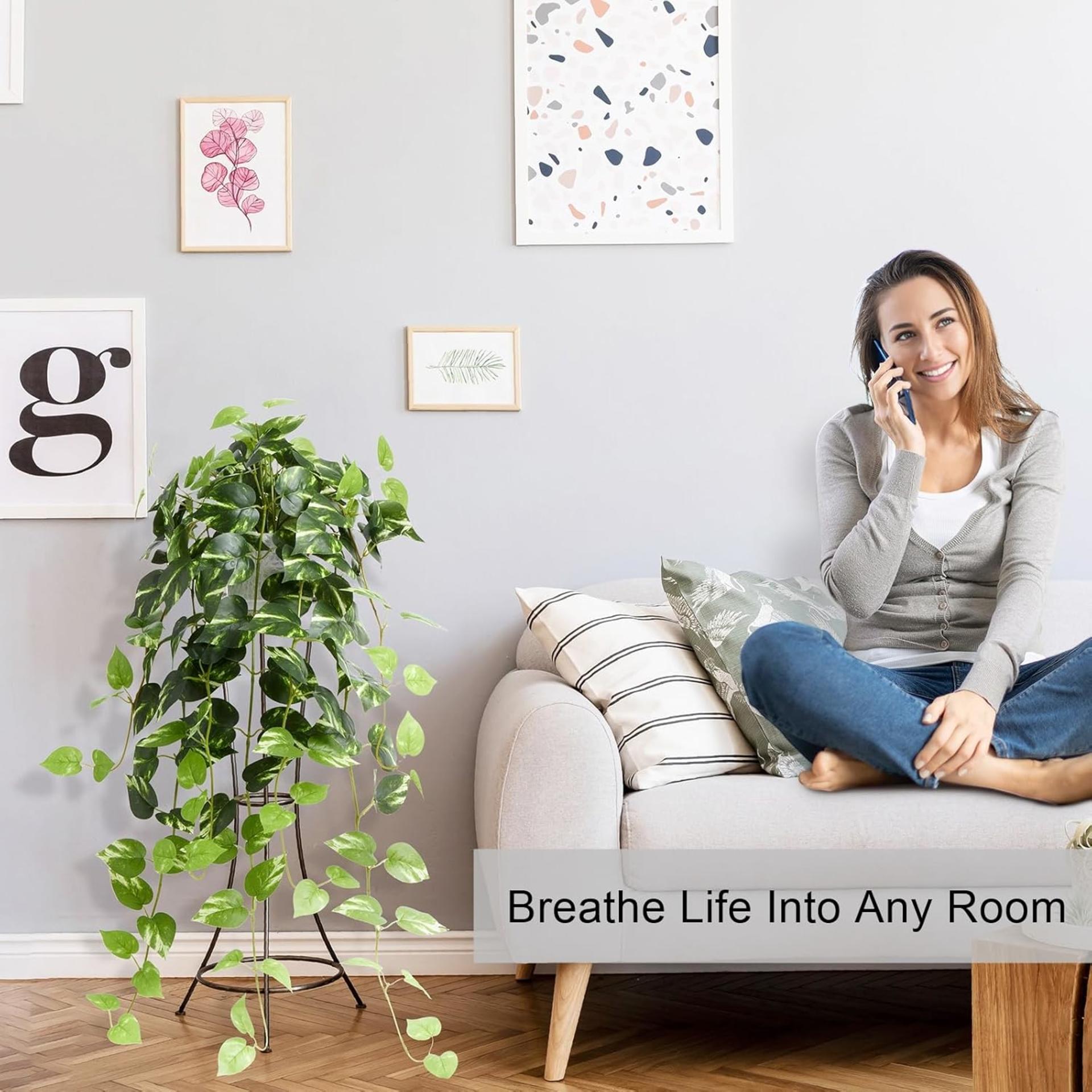 Realistic Artificial Pothos Plant in Pot - Lifelike Faux Hanging Greenery for Home Office Decor - 2