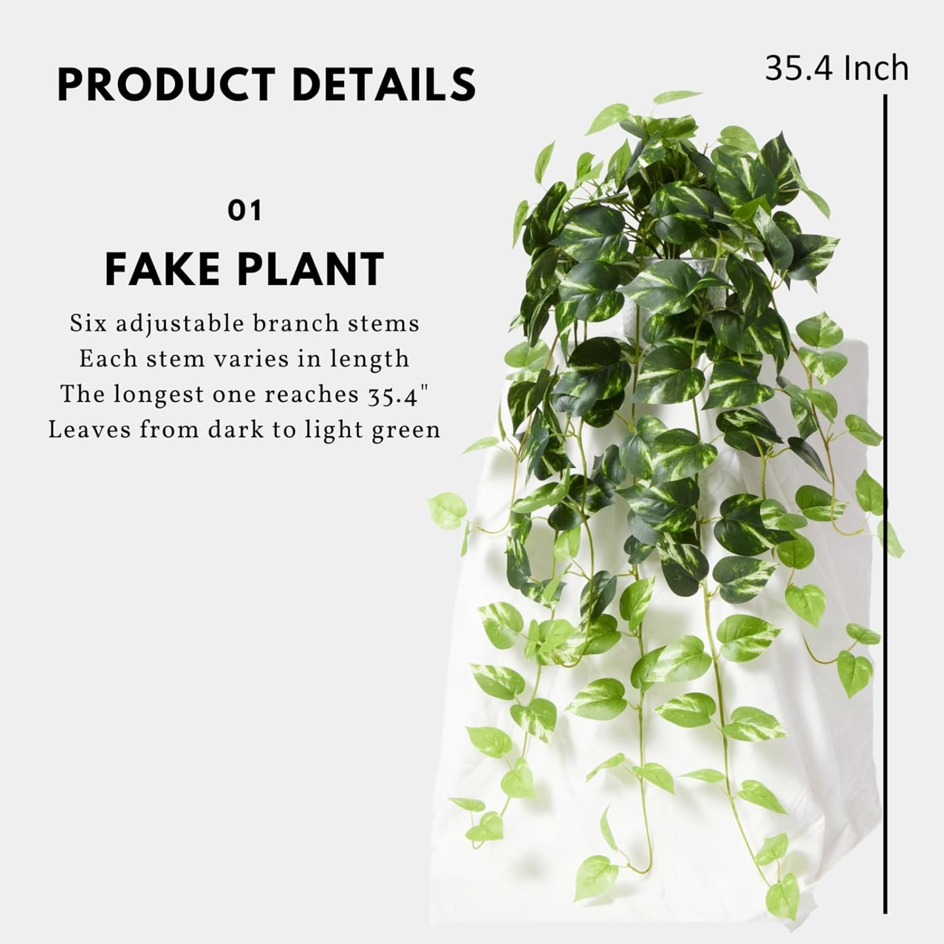 Realistic Artificial Pothos Plant in Pot - Lifelike Faux Hanging Greenery for Home Office Decor - 4