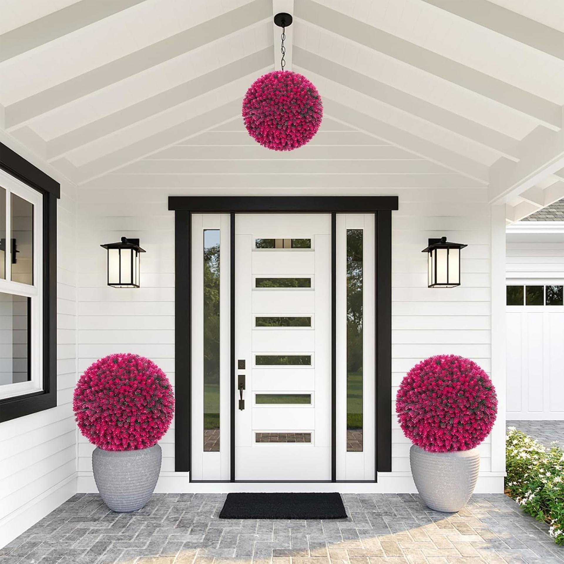 16.7" Artificial Pine Cone Topiary Balls, Set of 2 UV Protected Faux Boxwood Plants for Porch - 5