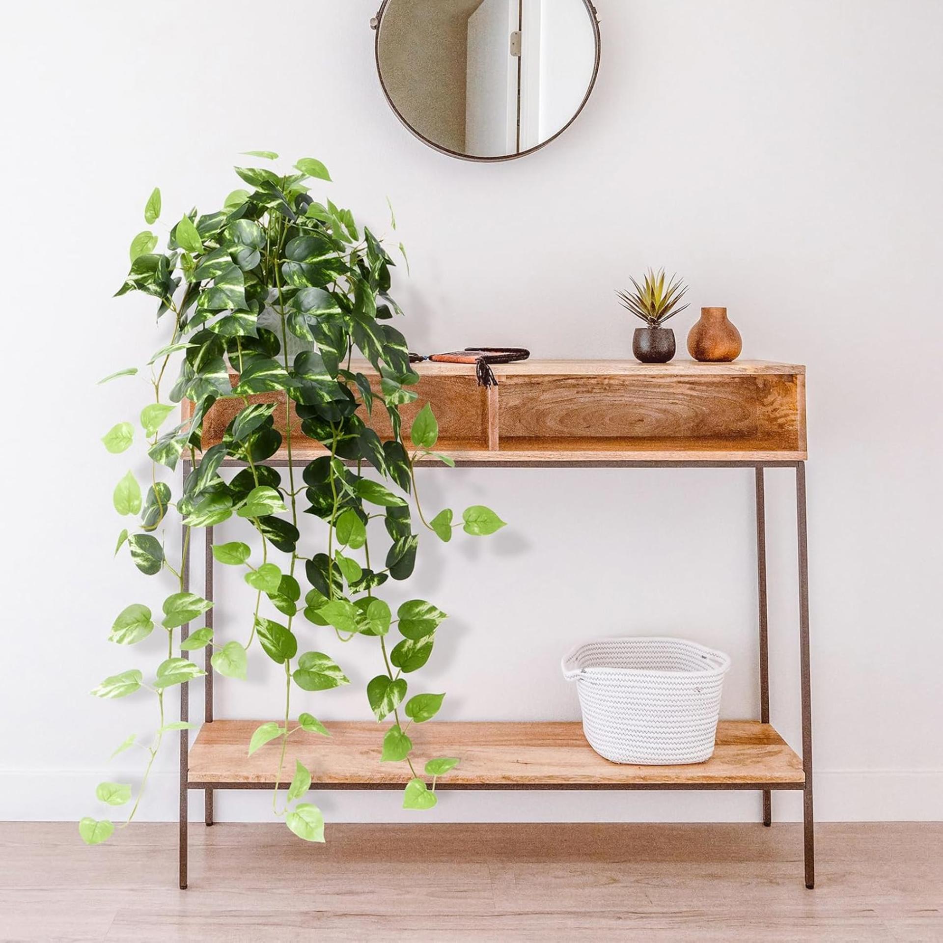 Realistic Artificial Pothos Plant in Pot - Lifelike Faux Hanging Greenery for Home Office Decor - 8