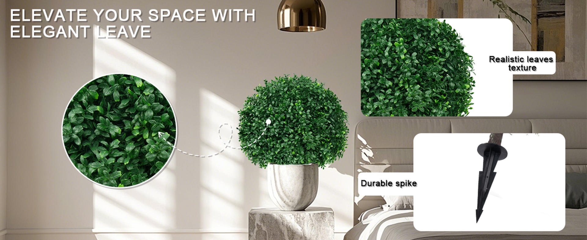 2-Pack 16" Artificial Boxwood Topiary Ball Trees, UV Resistant Fake Evergreen Shrubs detail 3