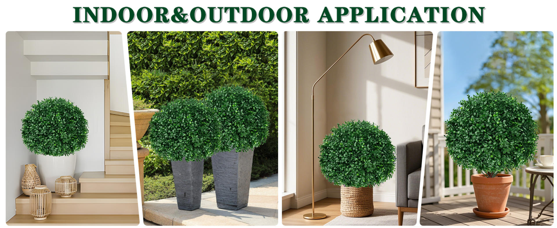 2-Pack 16" Artificial Boxwood Topiary Ball Trees, UV Resistant Fake Evergreen Shrubs detail 5