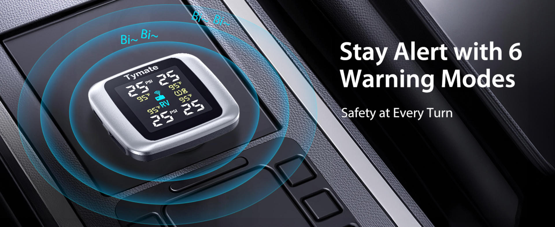 Wireless TPMS with 4 External Sensors, 6 Alarm Modes & Real-time Pressure Monitoring (0-144 PSI) detail 2