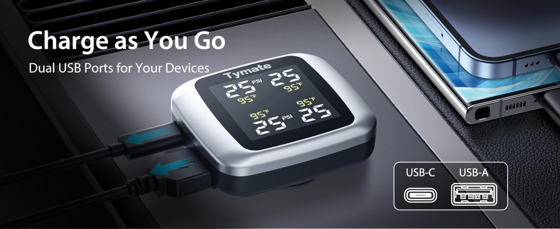 Wireless TPMS with 4 External Sensors, 6 Alarm Modes & Real-time Pressure Monitoring (0-144 PSI) detail 4