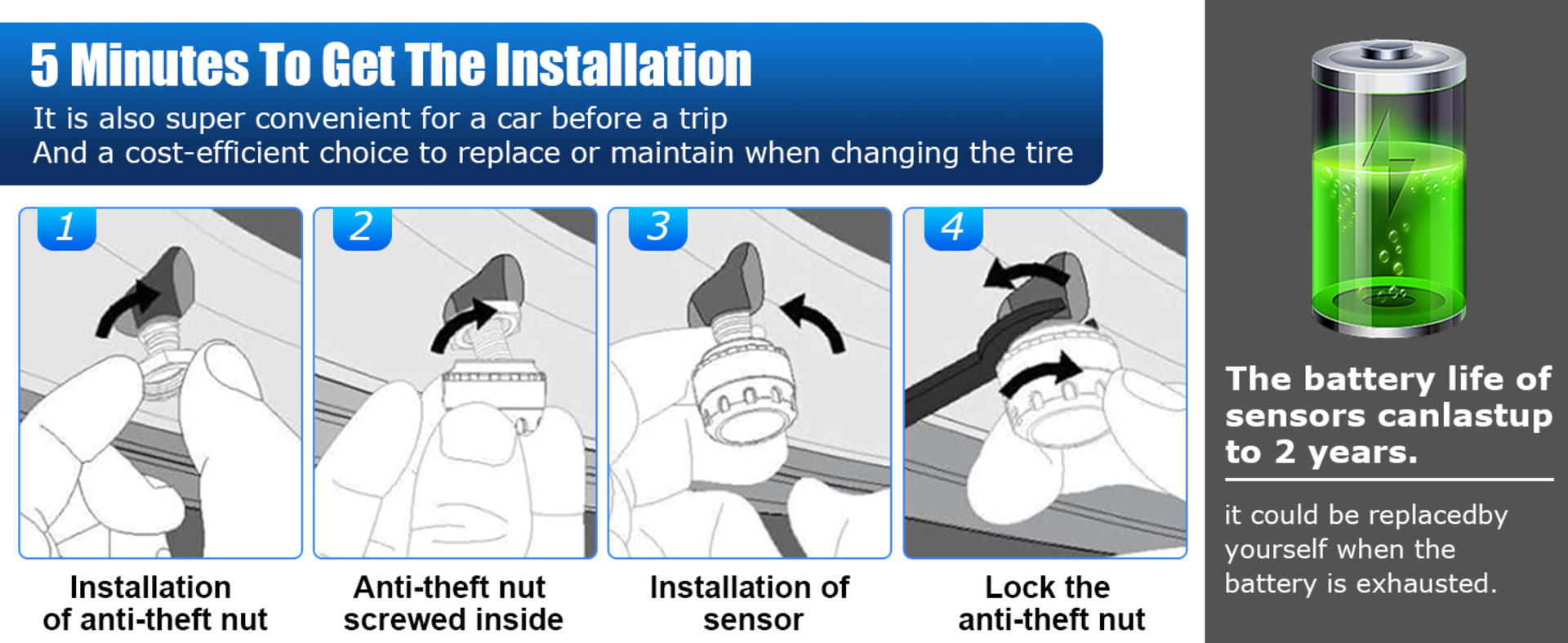 RV Tire Pressure Monitoring System with 6 Sensors, Solar & USB Charging, 144 PSI detail 11