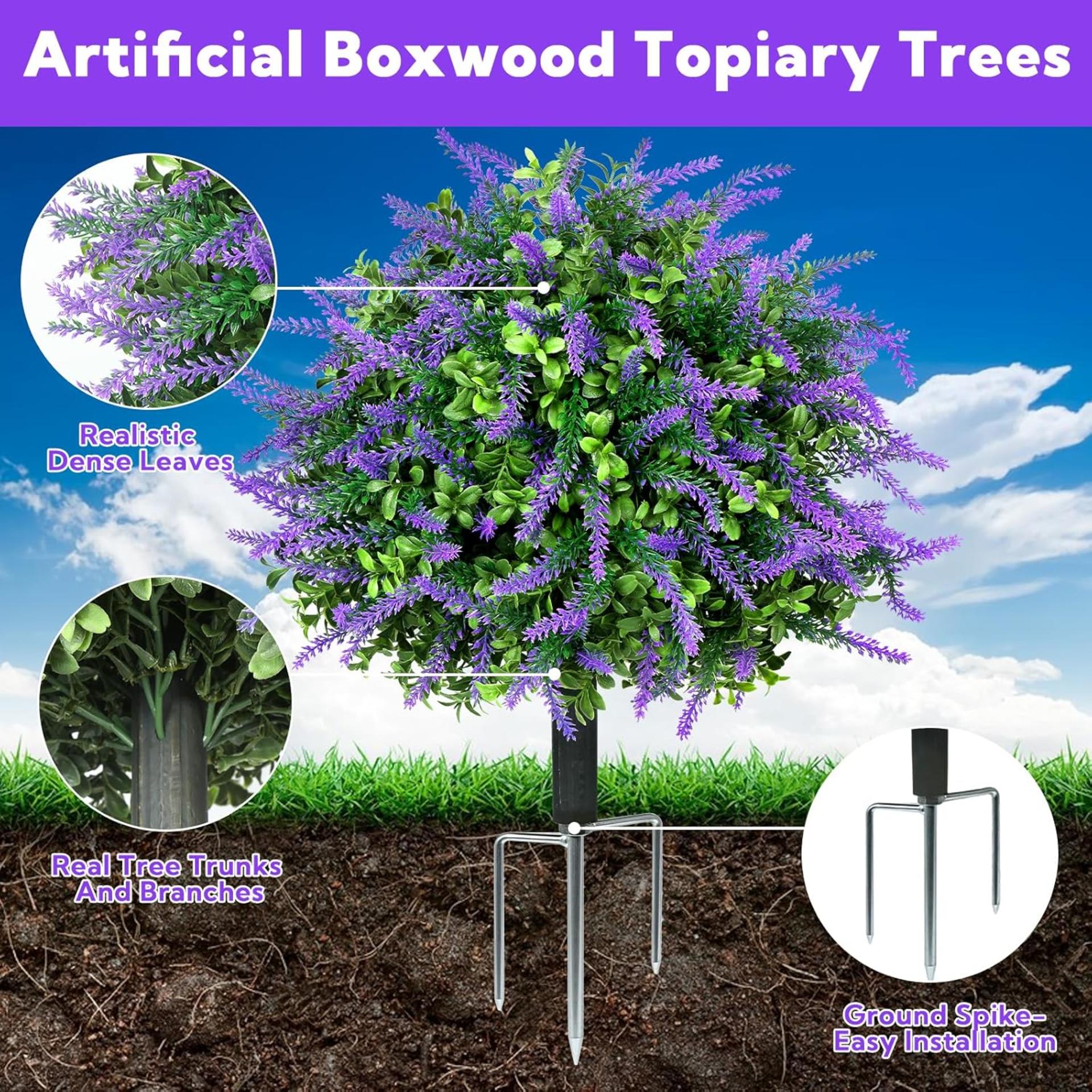 2-Pack 24" Artificial Lavender Bushes with Boxwood Panels, UV Resistant Outdoor Faux Plants - 4