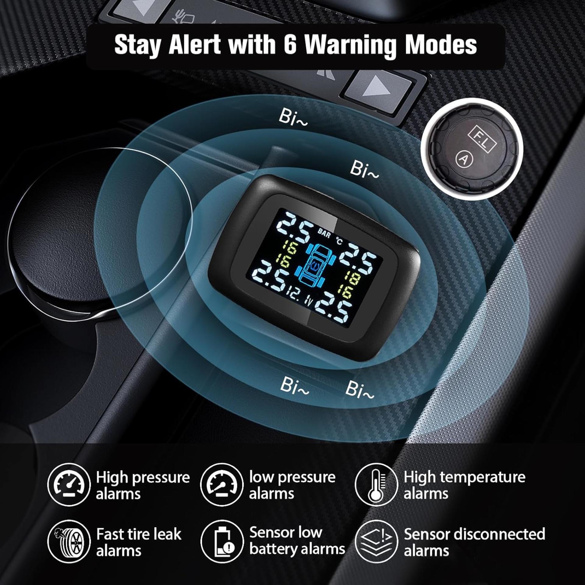 Wireless TPMS Tire Pressure Monitoring System with 4 External Sensors & Color LCD - 4