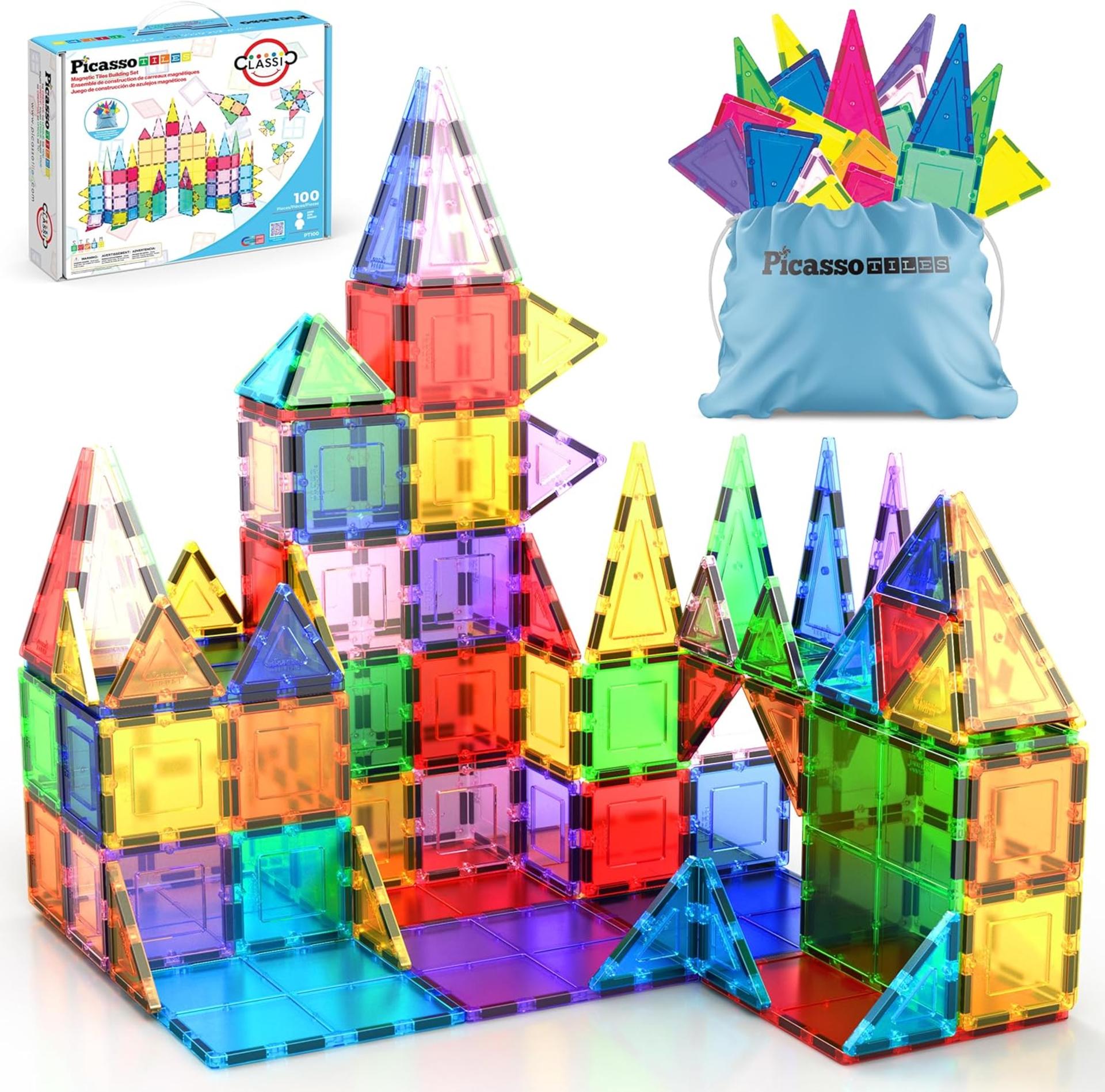 100-Piece Magnetic Building Tiles Set - 3D Clear Construction Blocks for Educational Creative Play - 1