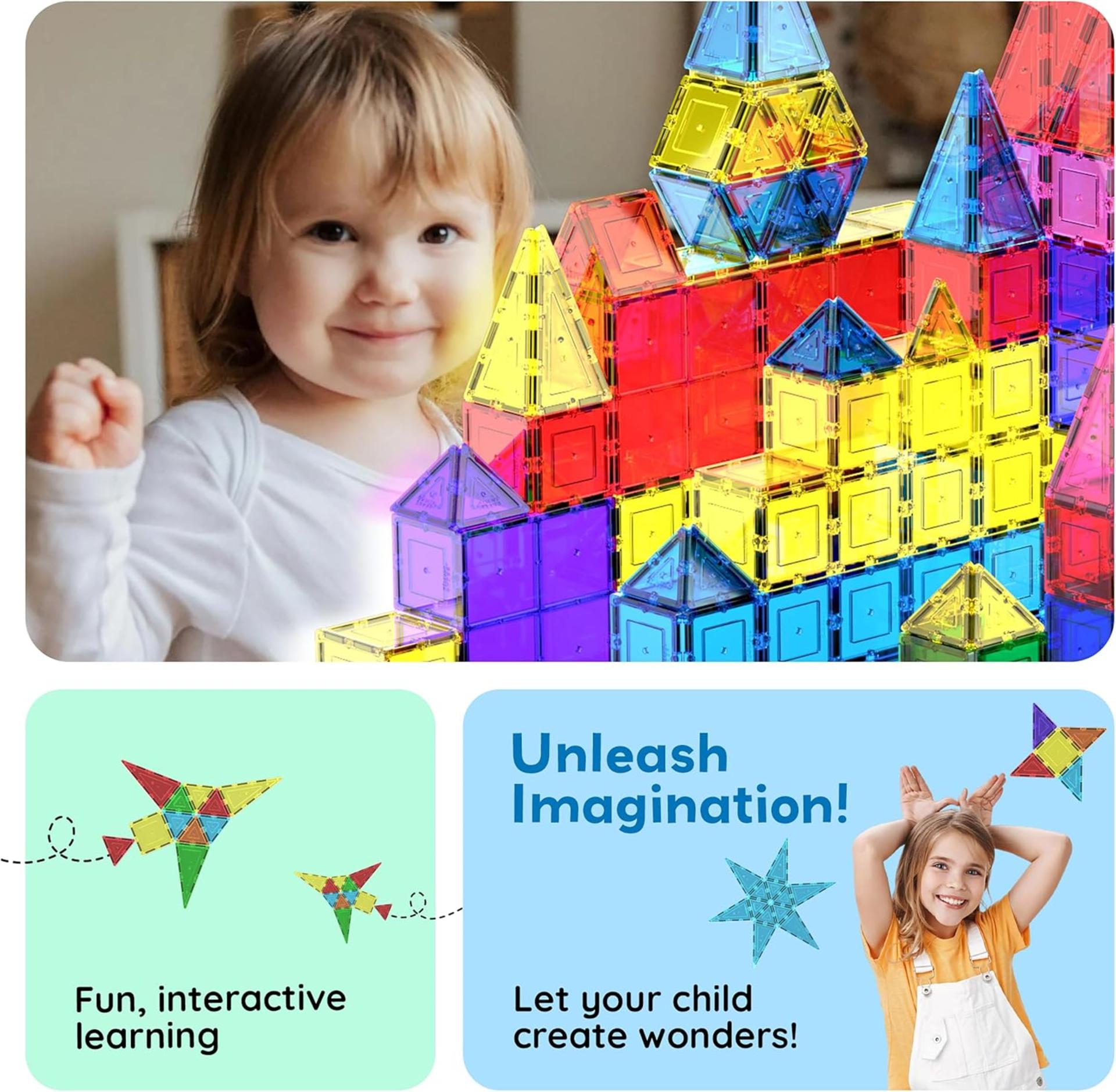 100-Piece Magnetic Building Tiles Set - 3D Clear Construction Blocks for Educational Creative Play - 8