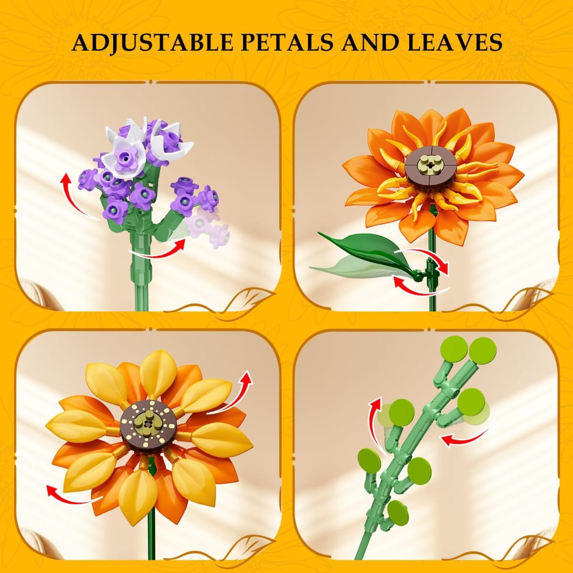 Sunflower Bouquet Building Set with LED Lights - 1011 Pcs Botanical Collection Artificial Flowers - 7