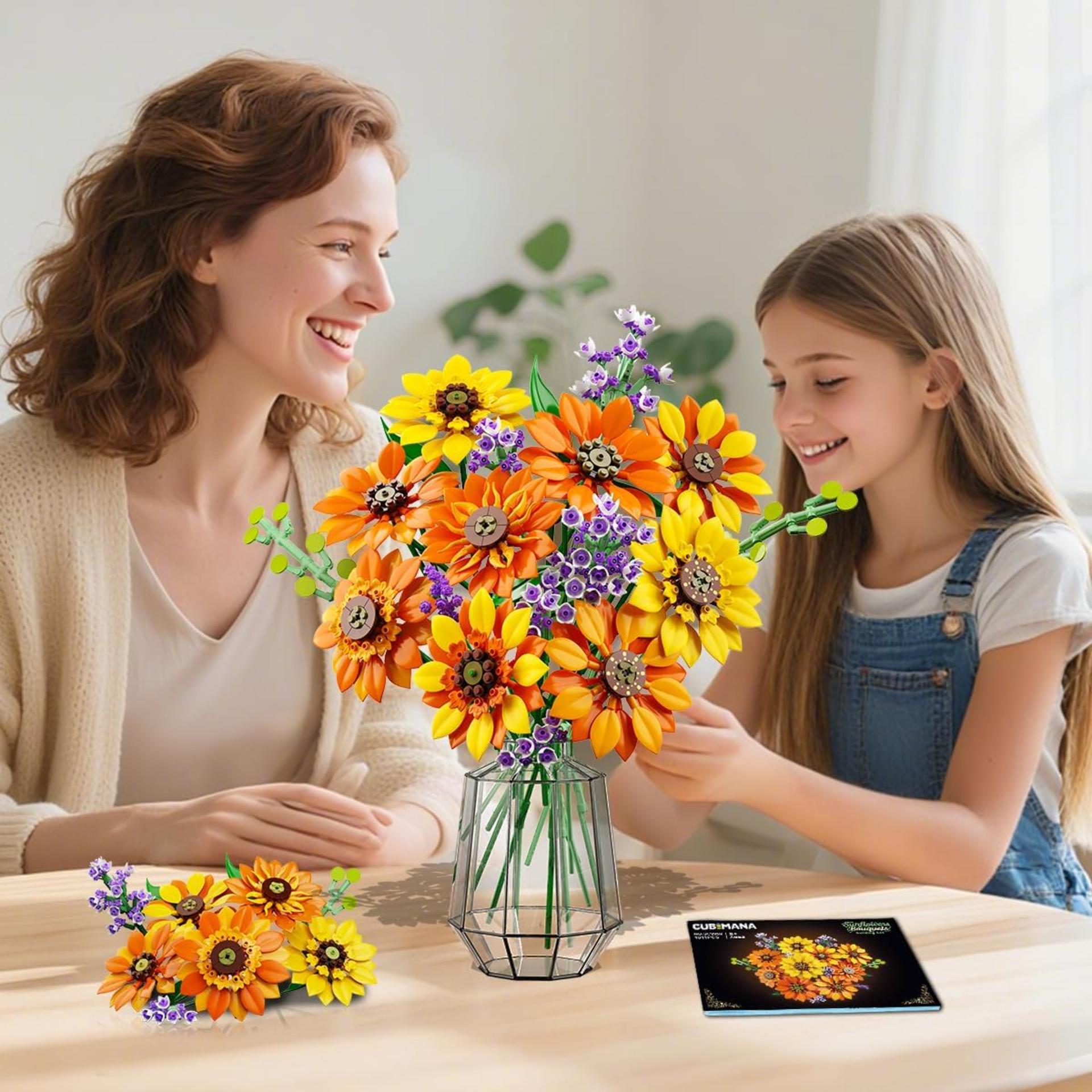 Sunflower Bouquet Building Set with LED Lights - 1011 Pcs Botanical Collection Artificial Flowers - 8