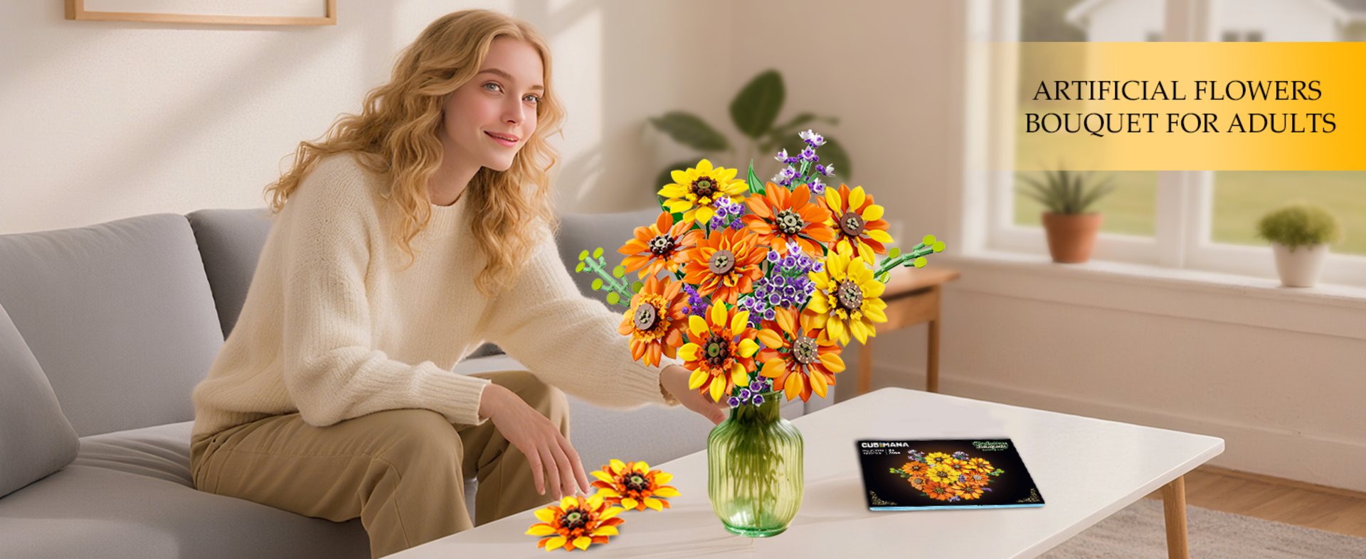 Sunflower Bouquet Building Set with LED Lights - 1011 Pcs Botanical Collection Artificial Flowers detail 8