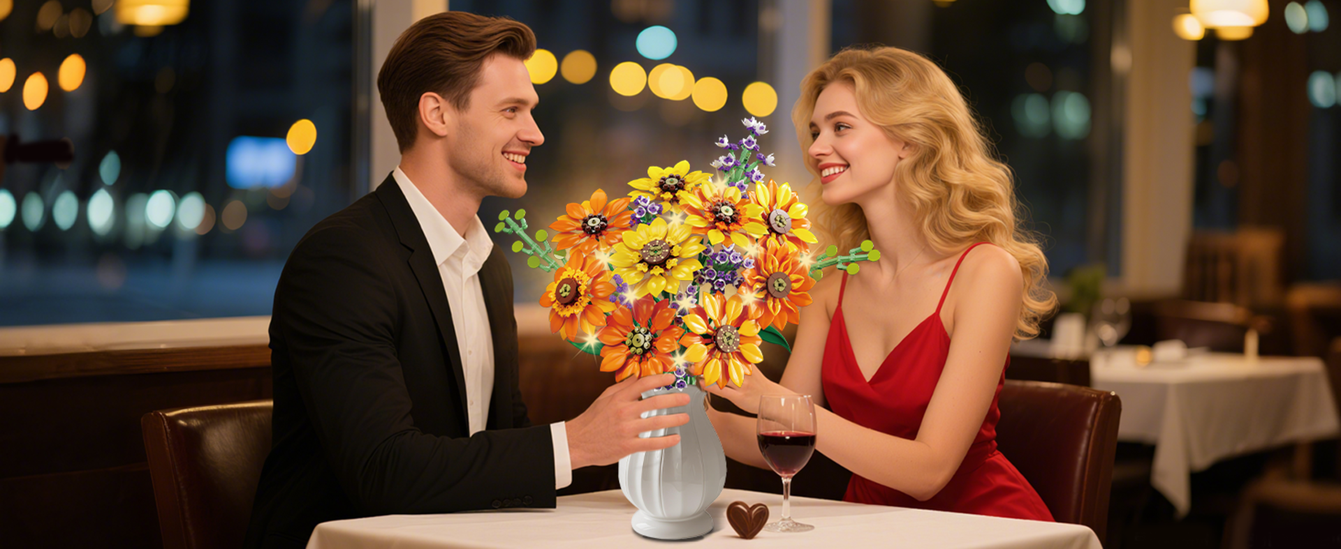 Sunflower Bouquet Building Set with LED Lights - 1011 Pcs Botanical Collection Artificial Flowers detail 7