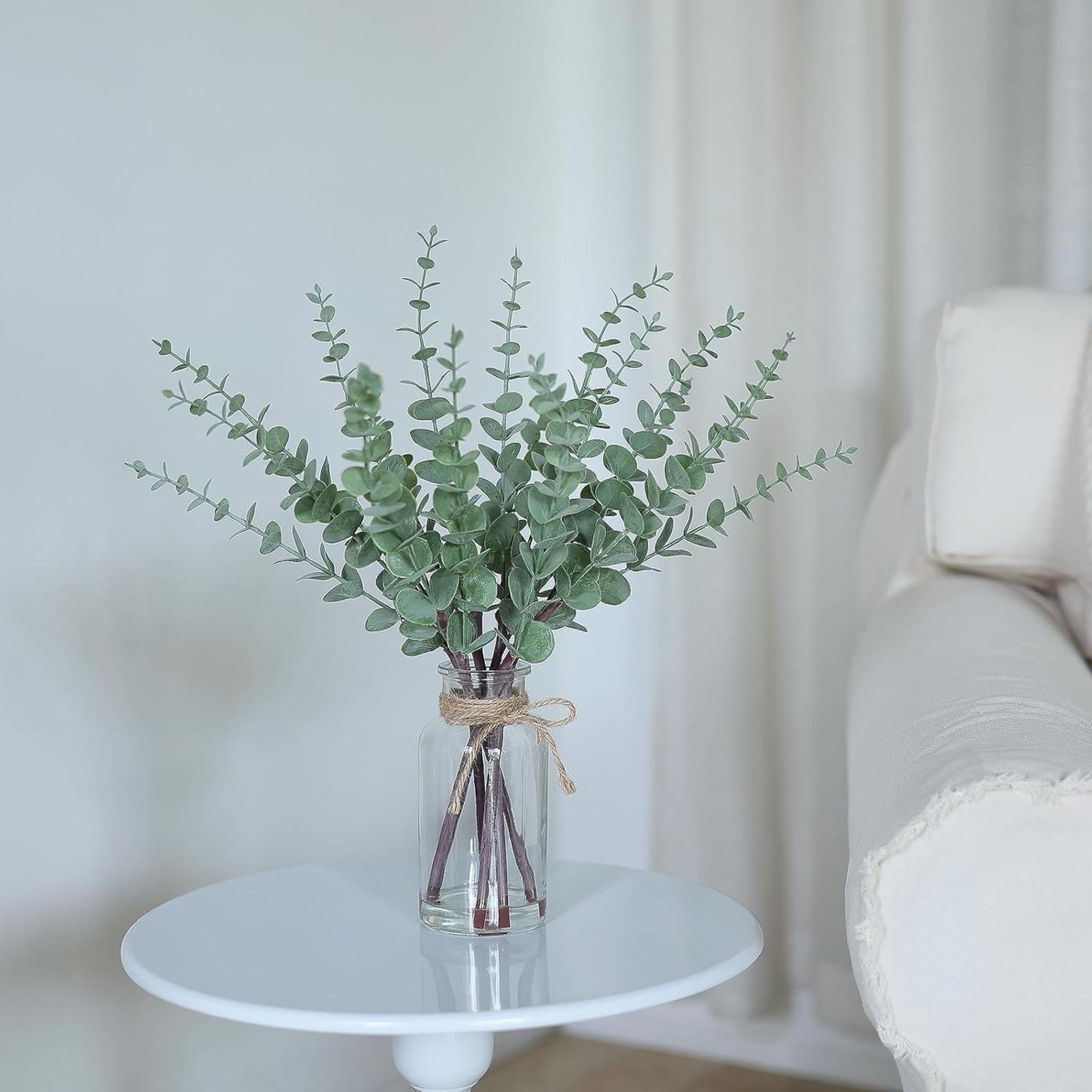 17.5" Artificial Eucalyptus Stems in Glass Vase with Faux Water for Farmhouse Home Decor - 2