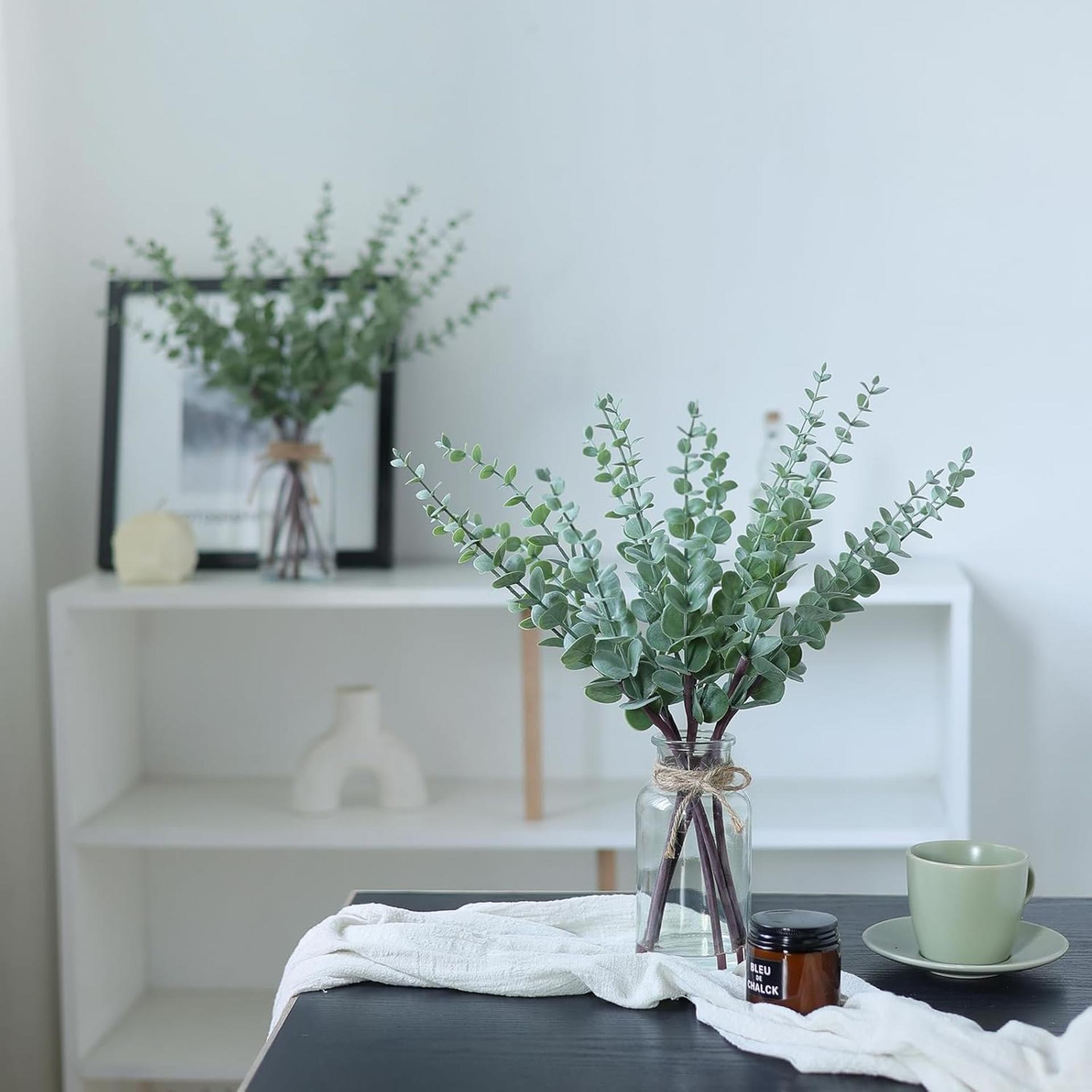17.5" Artificial Eucalyptus Stems in Glass Vase with Faux Water for Farmhouse Home Decor - 4