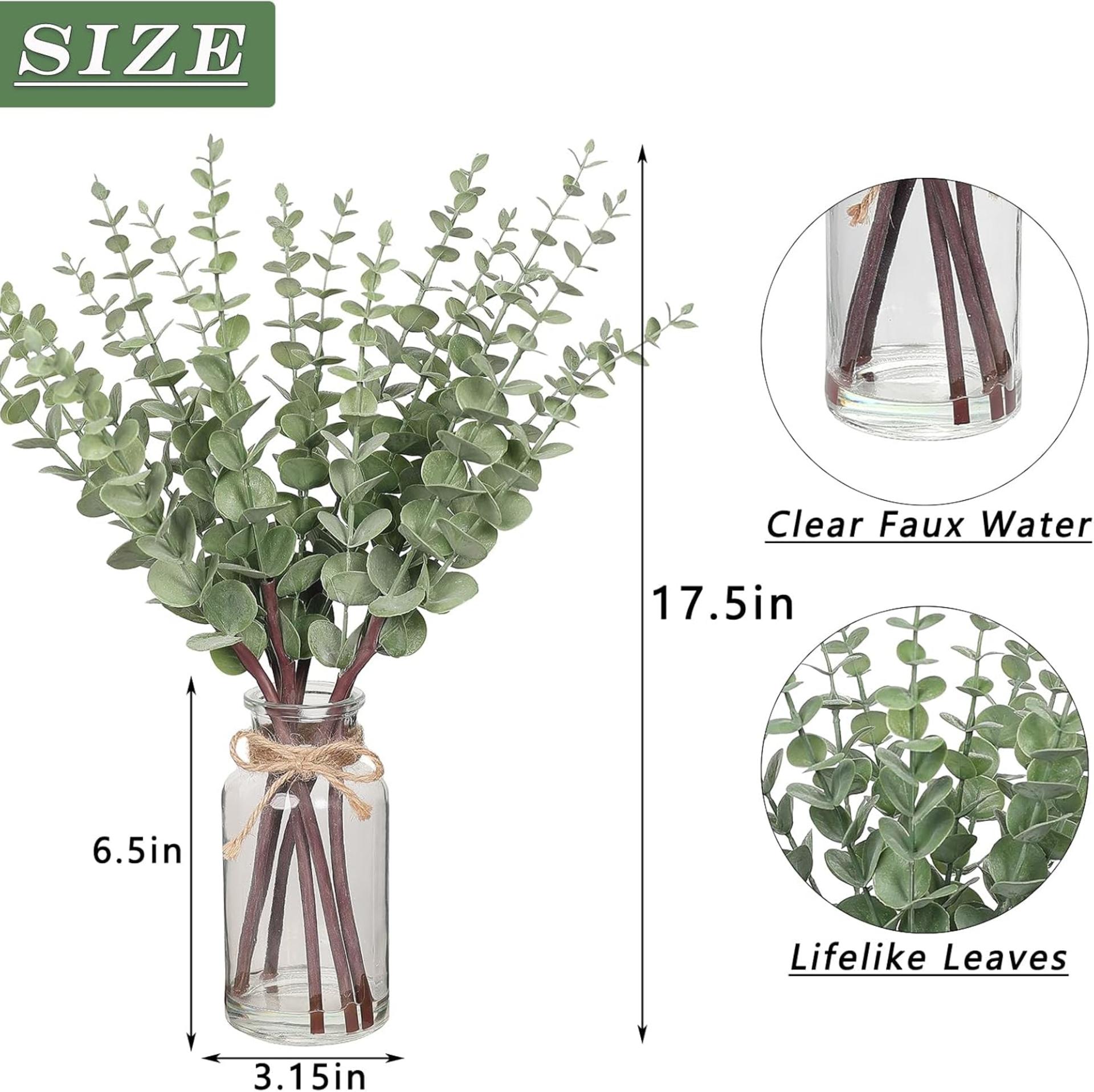 17.5" Artificial Eucalyptus Stems in Glass Vase with Faux Water for Farmhouse Home Decor - 6
