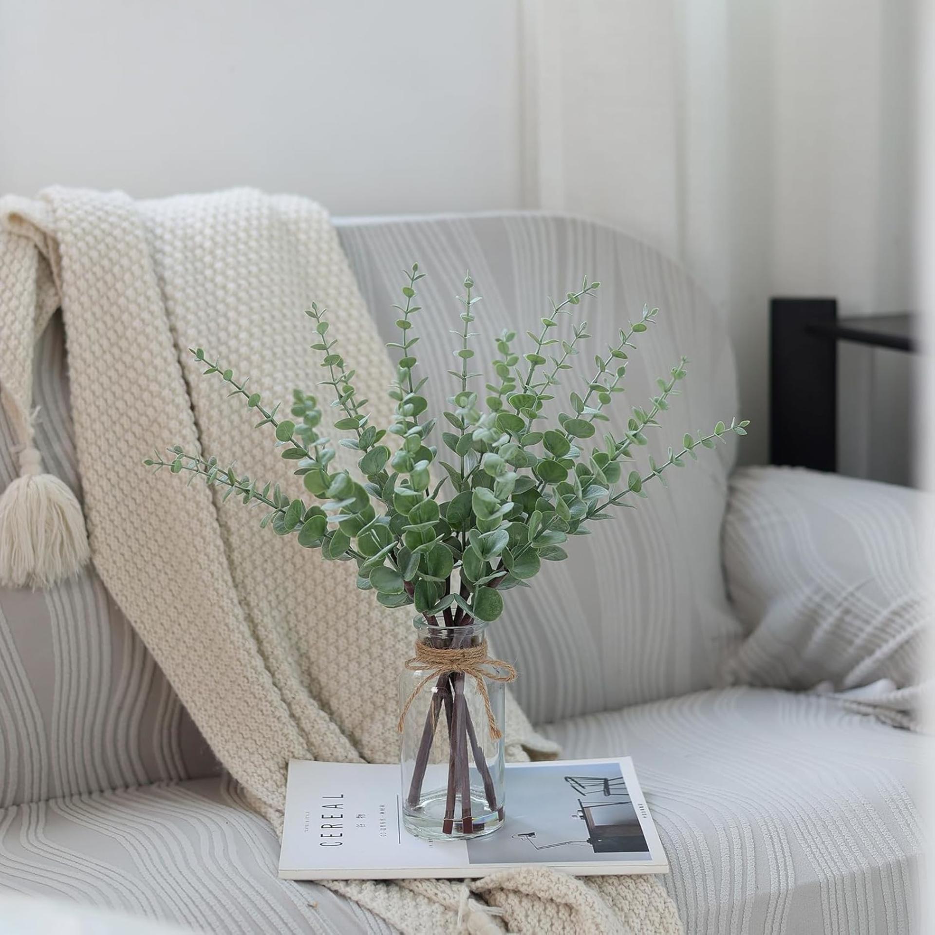 17.5" Artificial Eucalyptus Stems in Glass Vase with Faux Water for Farmhouse Home Decor - 5