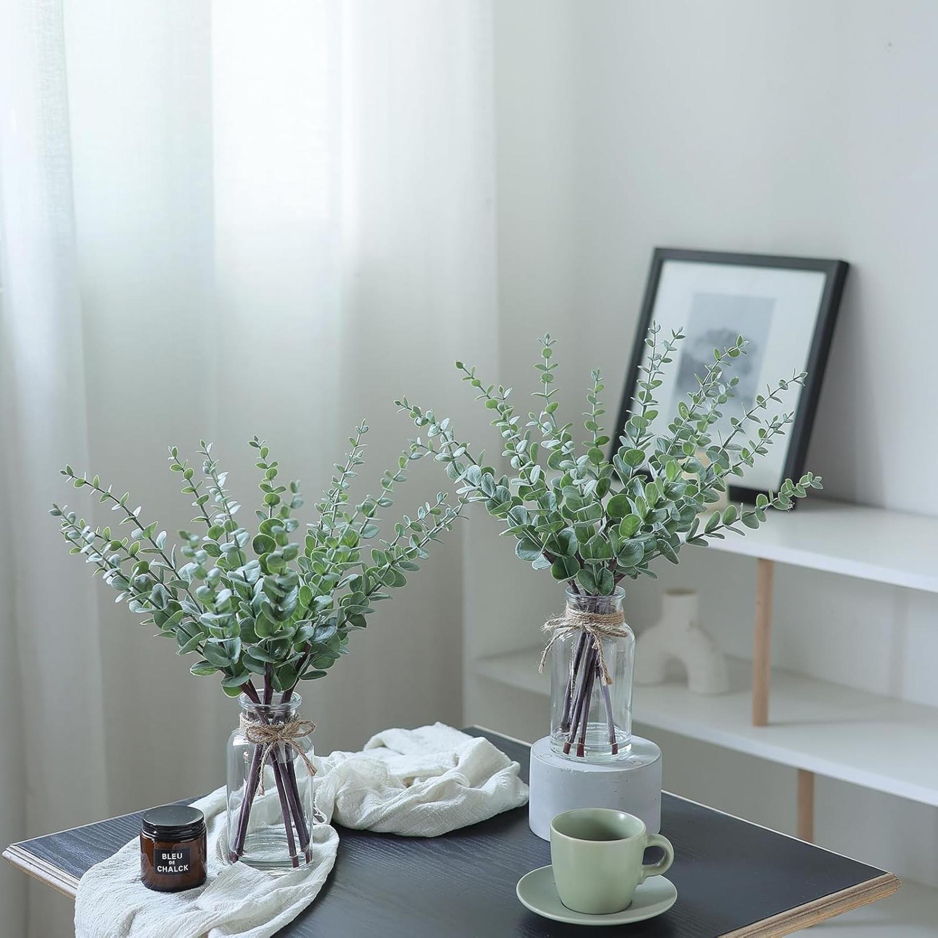 17.5" Artificial Eucalyptus Stems in Glass Vase with Faux Water for Farmhouse Home Decor - 9