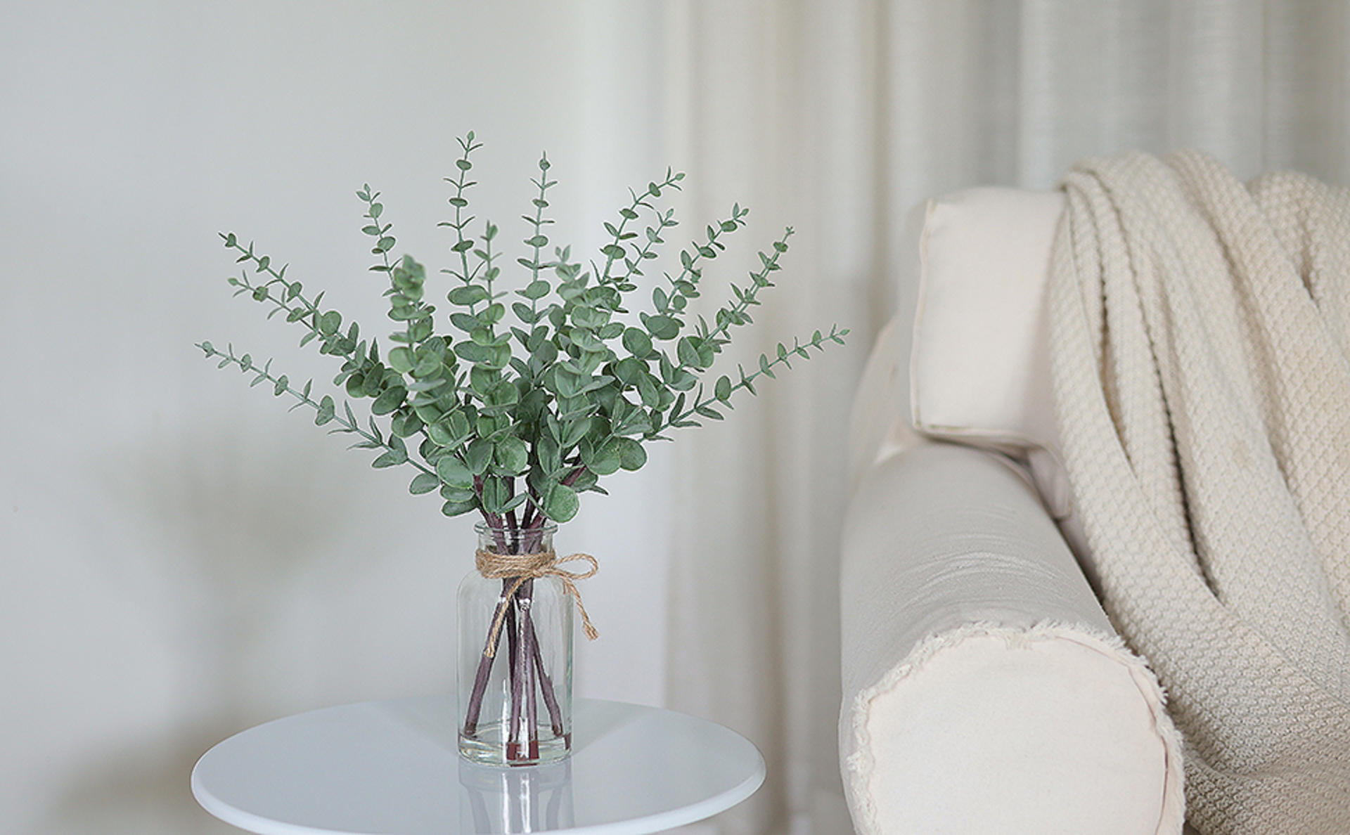 17.5" Artificial Eucalyptus Stems in Glass Vase with Faux Water for Farmhouse Home Decor detail 2