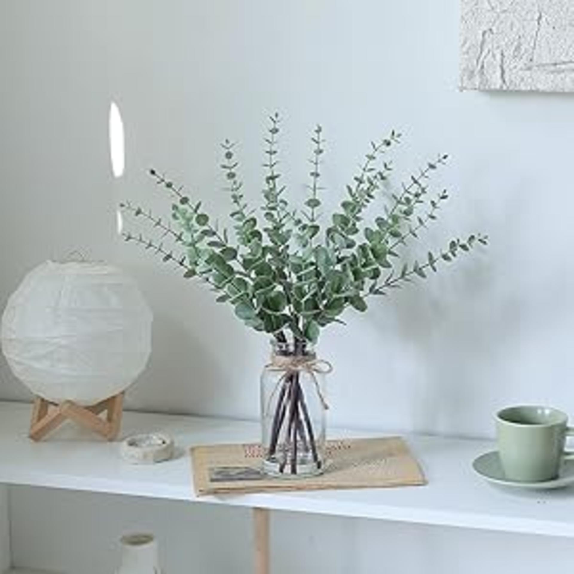 17.5" Artificial Eucalyptus Stems in Glass Vase with Faux Water for Farmhouse Home Decor detail 5