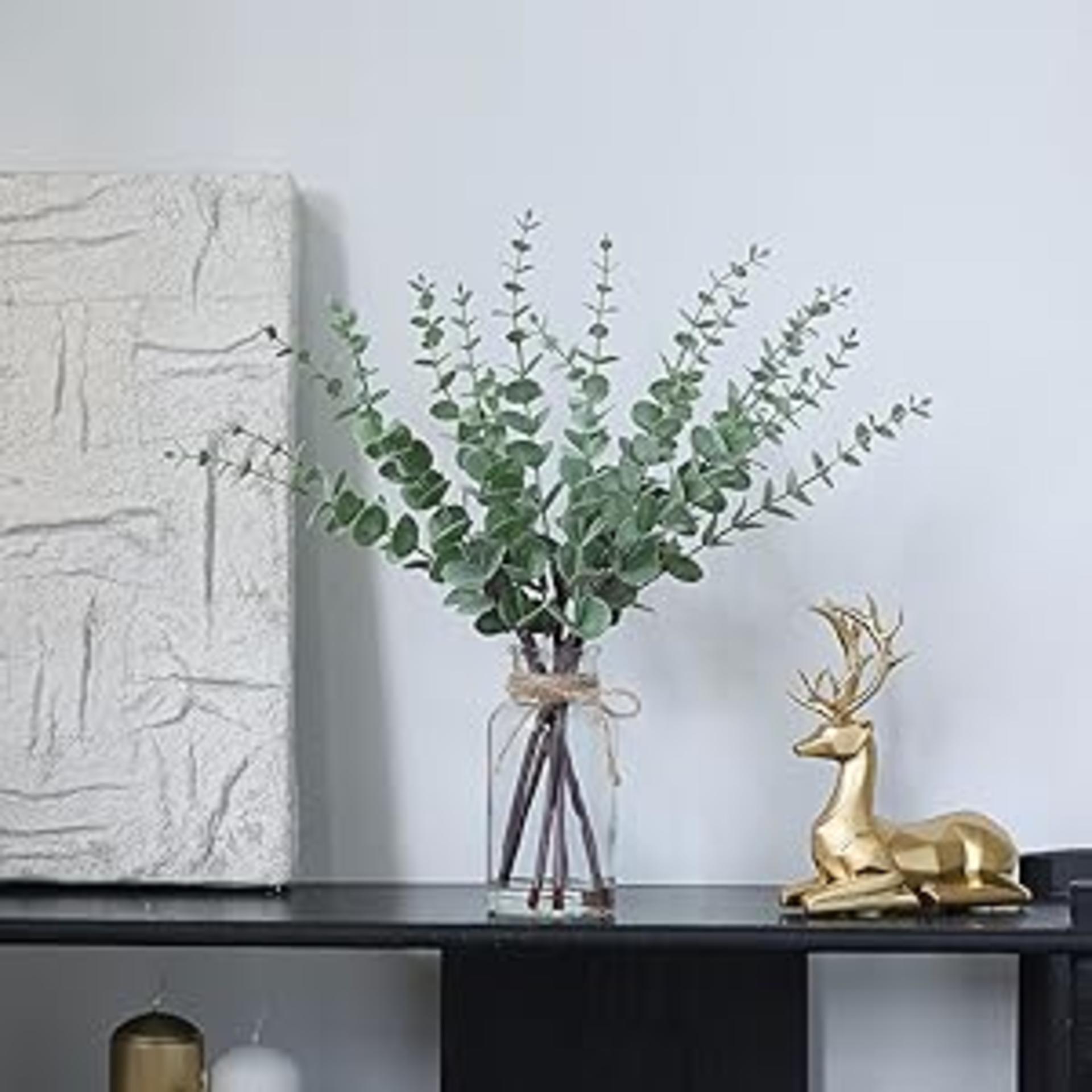 17.5" Artificial Eucalyptus Stems in Glass Vase with Faux Water for Farmhouse Home Decor detail 7