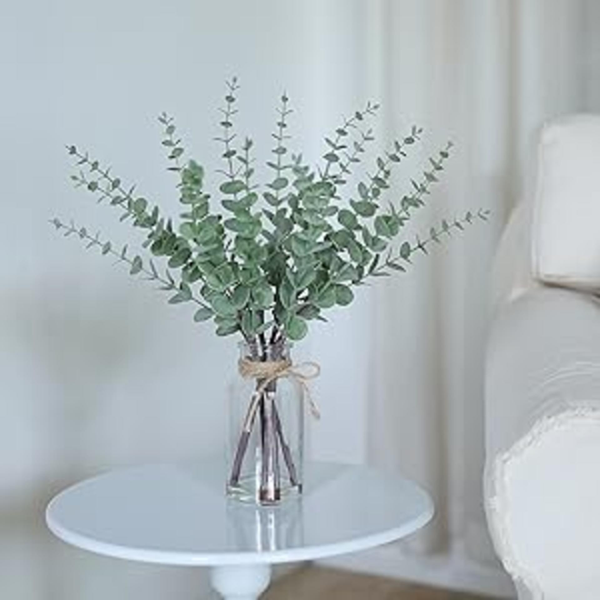 17.5" Artificial Eucalyptus Stems in Glass Vase with Faux Water for Farmhouse Home Decor detail 8