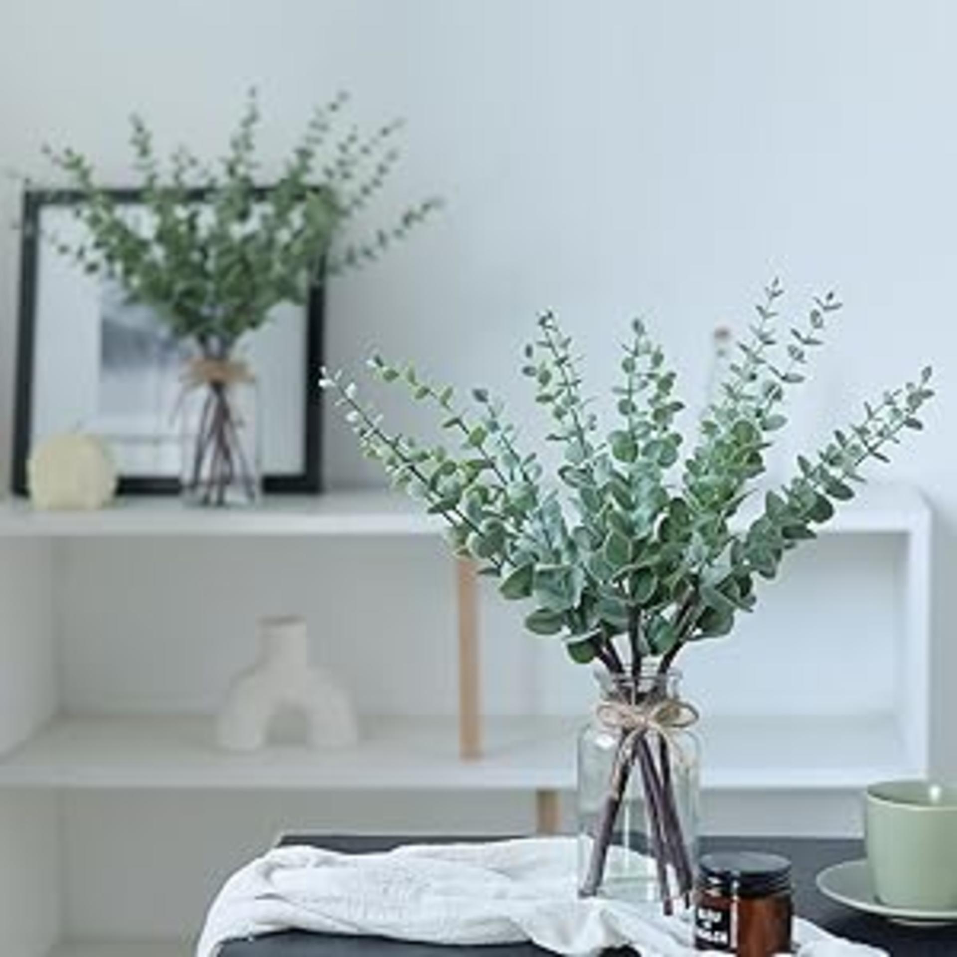 17.5" Artificial Eucalyptus Stems in Glass Vase with Faux Water for Farmhouse Home Decor detail 9