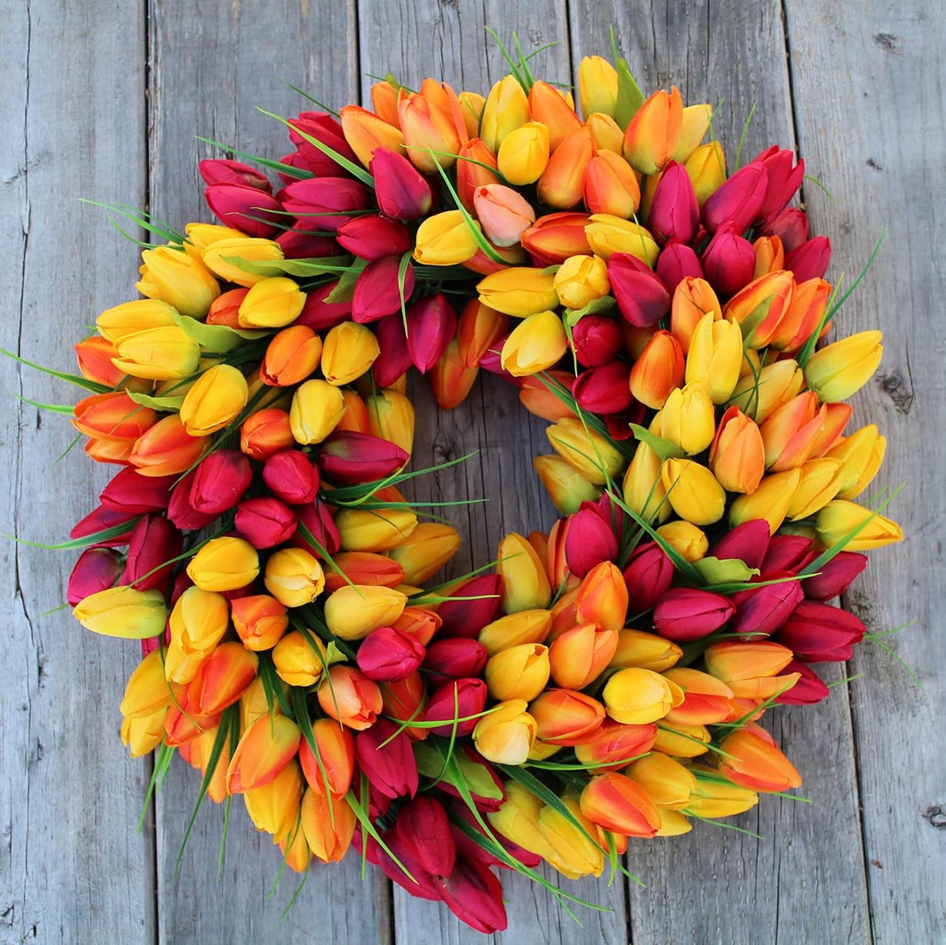 19-Inch Blush Tulip Front Door Wreath - Full Handcrafted Spring Floral Decor with Gift Box - 3