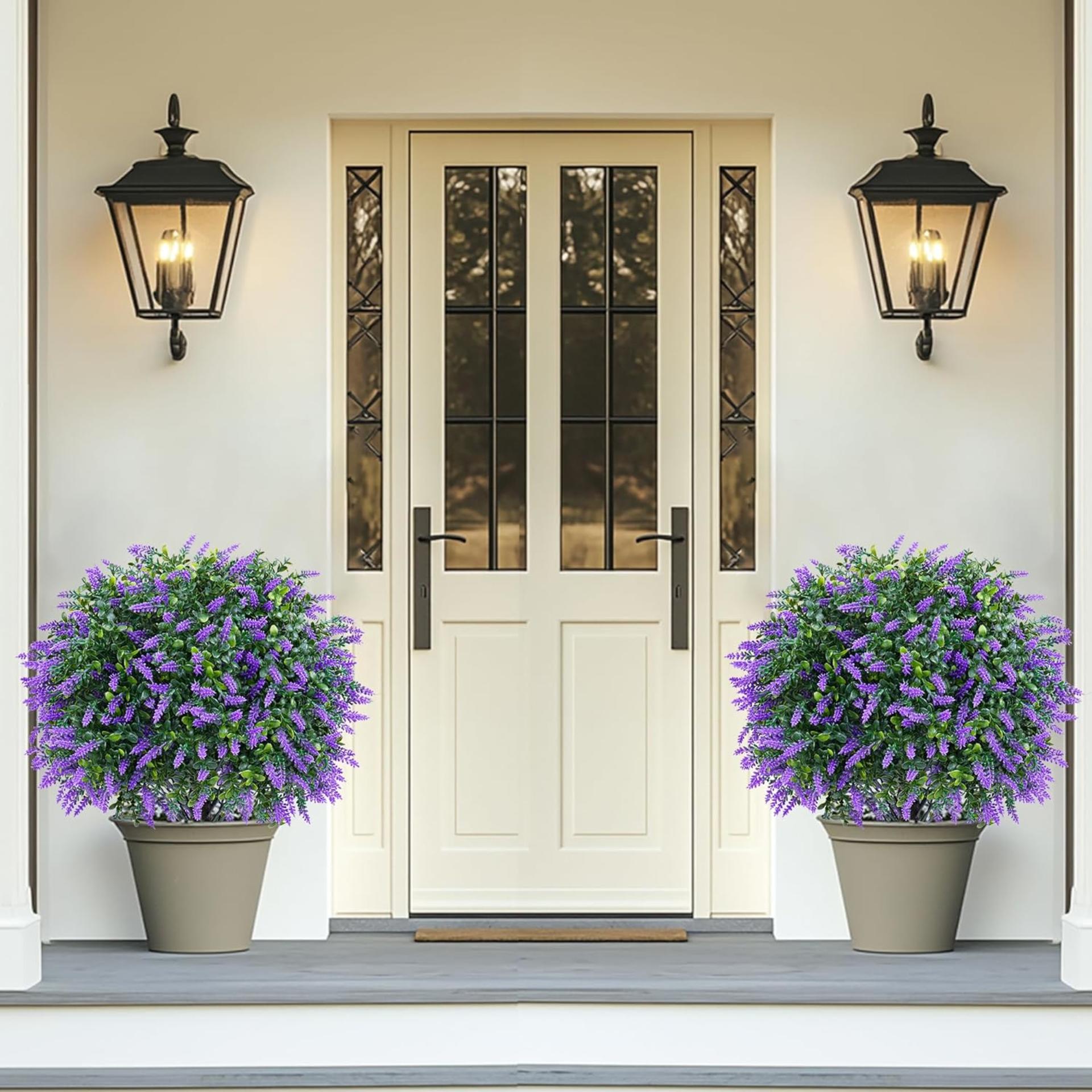 Set of 2 Artificial Boxwood Topiary Balls with Lavender, UV Resistant Faux Evergreen Shrub - 5