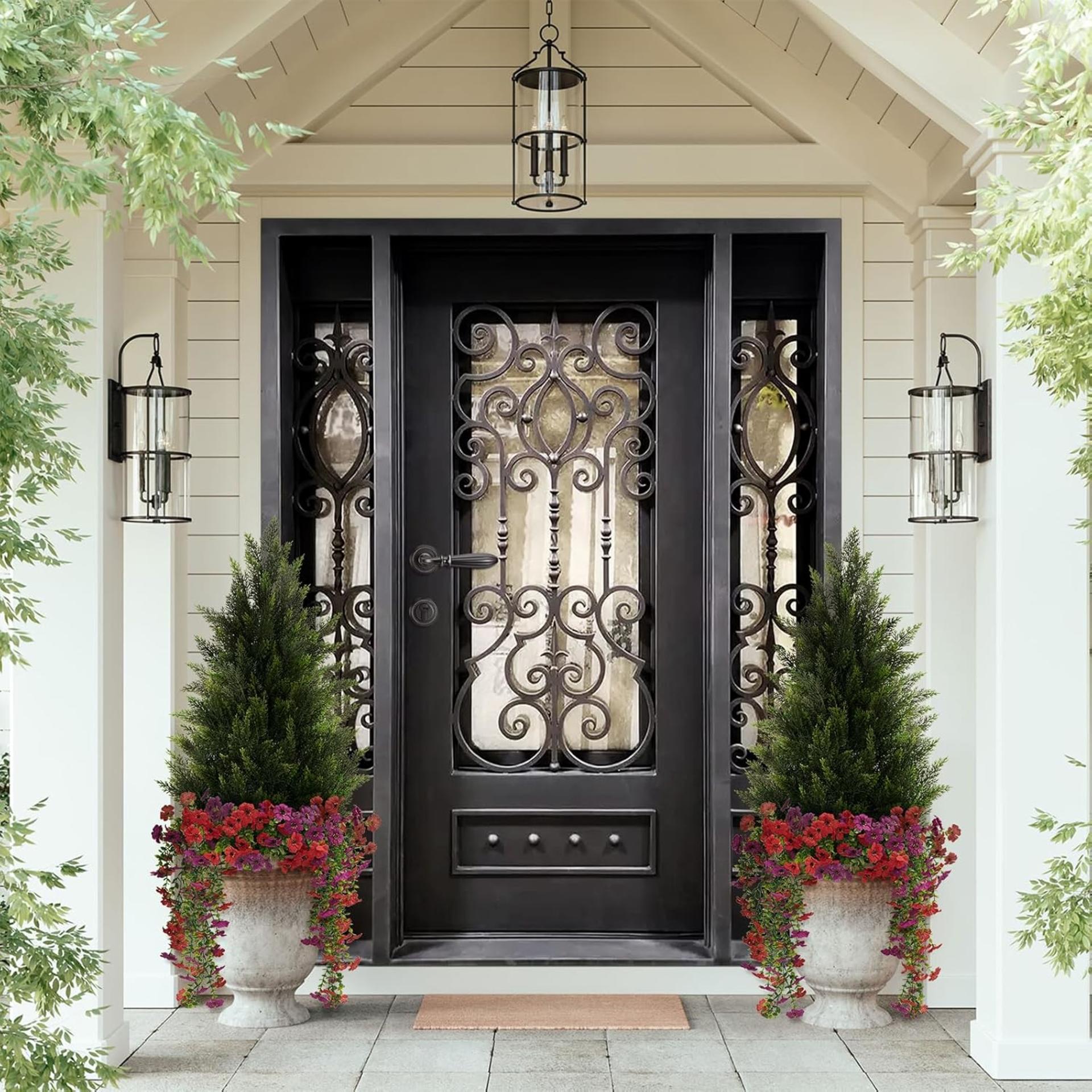 3FT Artificial Cedar Topiary Trees Set of 2 with 12 Bundles Faux Silk Flowers - 5