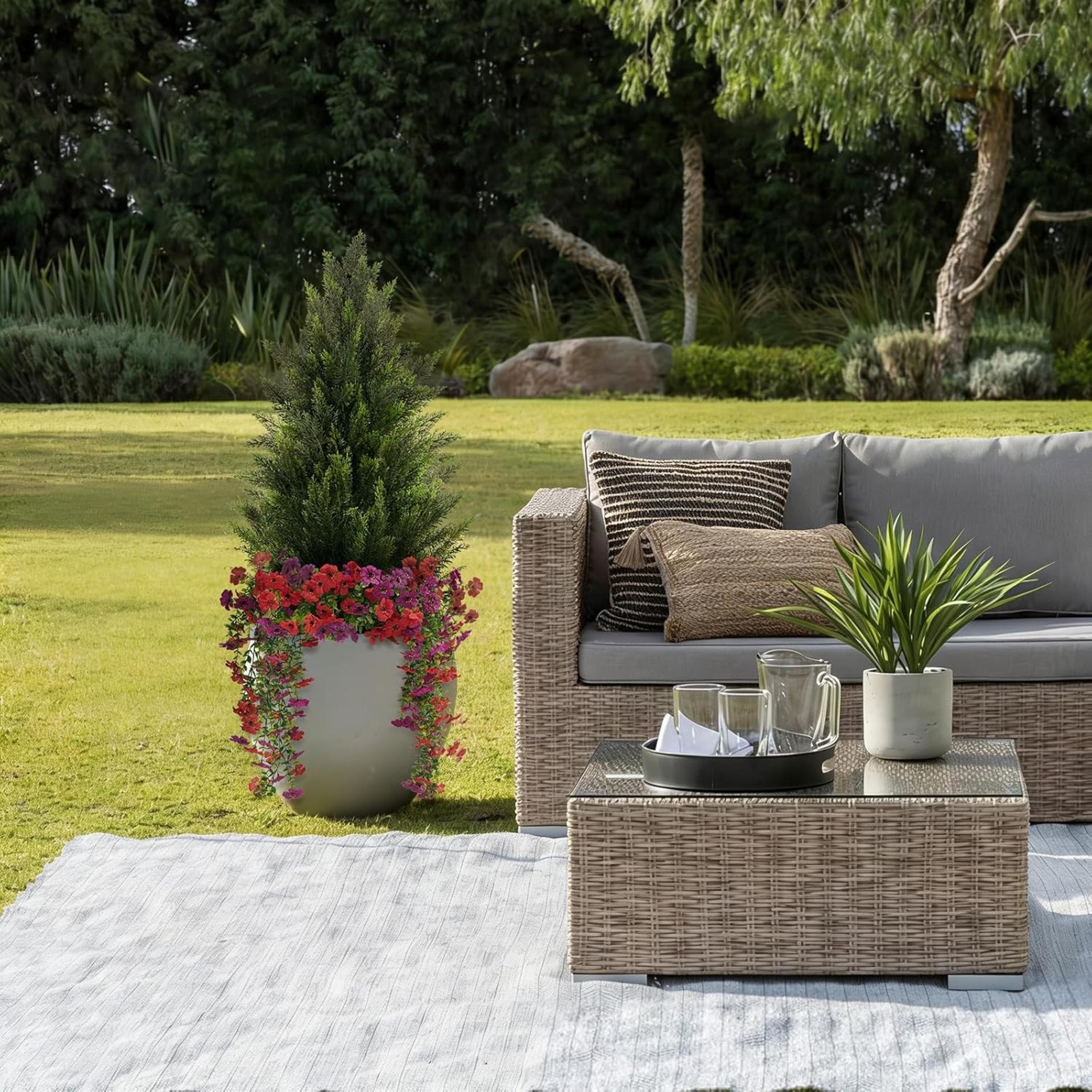 3FT Artificial Cedar Topiary Trees Set of 2 with 12 Bundles Faux Silk Flowers - 7