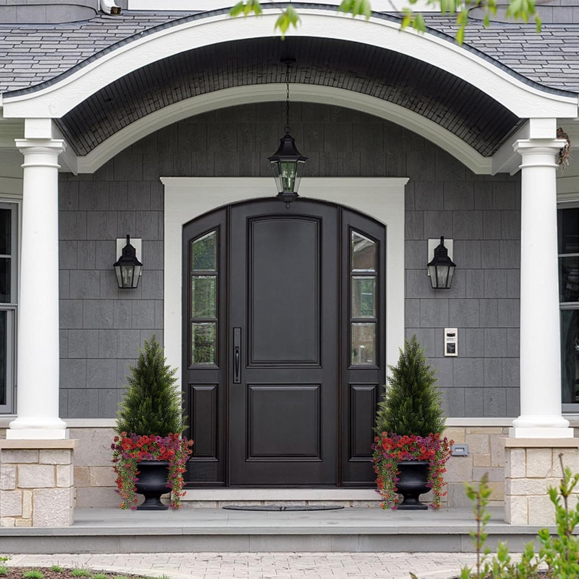 3FT Artificial Cedar Topiary Trees Set of 2 with 12 Bundles Faux Silk Flowers - 8