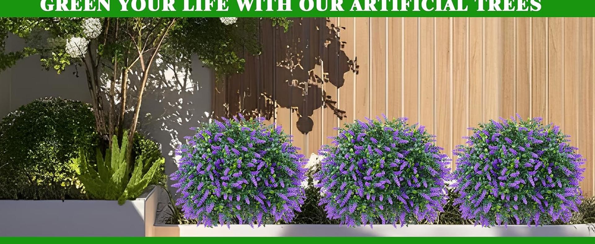 Set of 2 Artificial Boxwood Topiary Balls with Lavender, UV Resistant Faux Evergreen Shrub detail 10