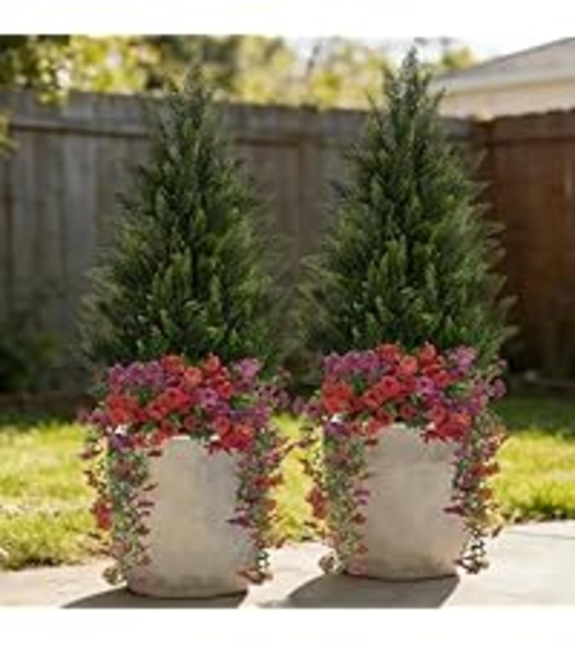 3FT Artificial Cedar Topiary Trees Set of 2 with 12 Bundles Faux Silk Flowers detail 7
