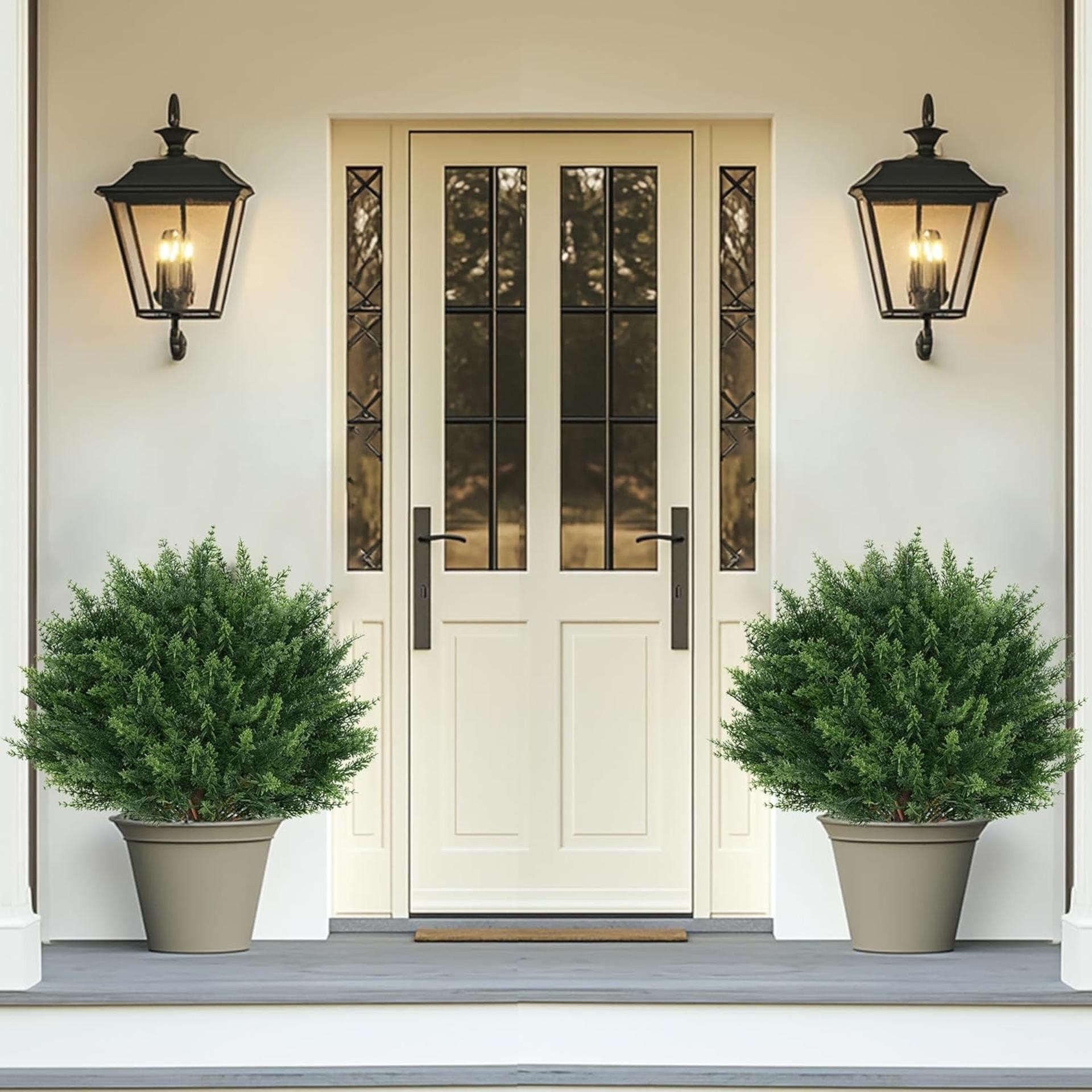 Set of 2 Artificial Cypress Topiary Trees with Ground Spikes, UV Resistant Fake Evergreen Bushes - 5