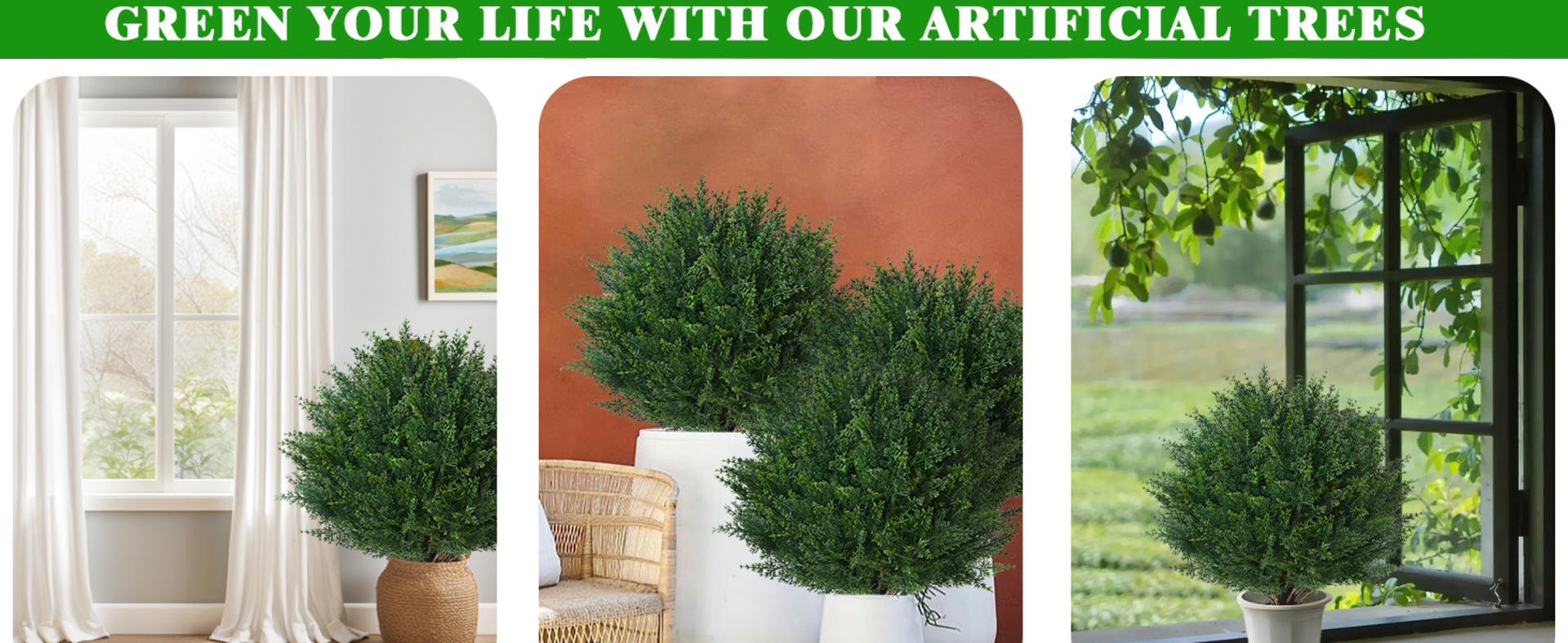 Set of 2 Artificial Cypress Topiary Trees with Ground Spikes, UV Resistant Fake Evergreen Bushes detail 12
