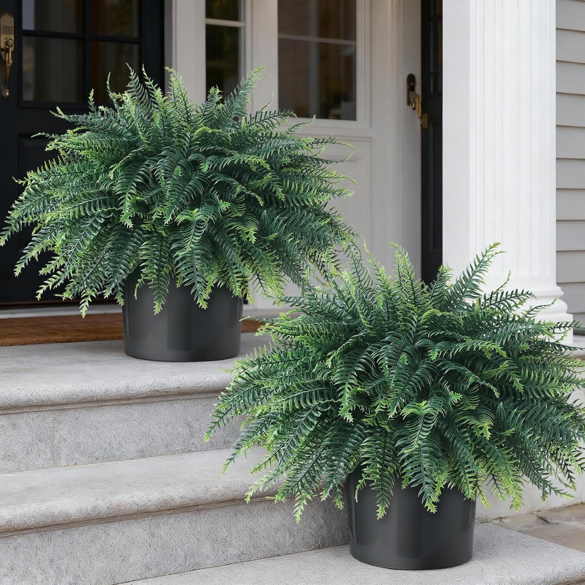 2-Pack Artificial Fern Potted Plants - UV Resistant Realistic Faux Greenery for Porch & Garden - 1