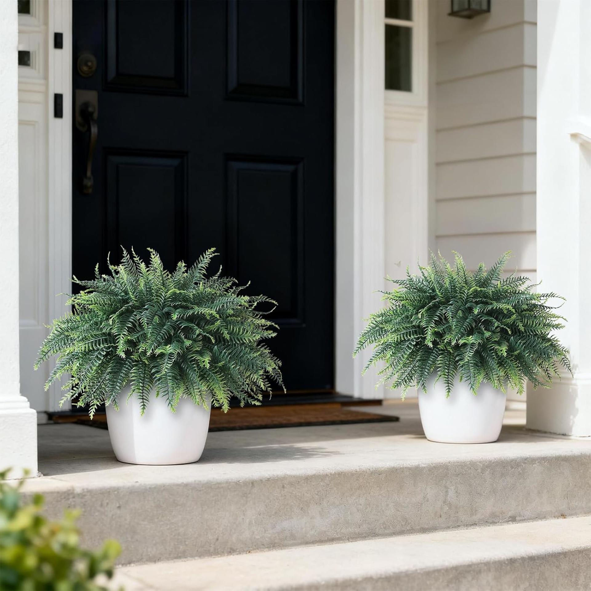 2-Pack Artificial Fern Potted Plants - UV Resistant Realistic Faux Greenery for Porch & Garden - 2