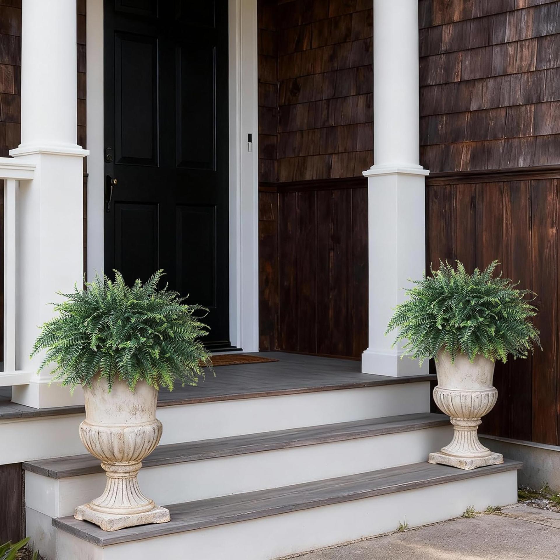 2-Pack Artificial Fern Potted Plants - UV Resistant Realistic Faux Greenery for Porch & Garden - 3