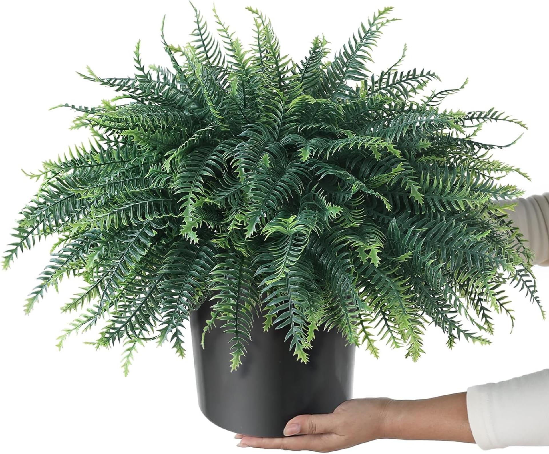 2-Pack Artificial Fern Potted Plants - UV Resistant Realistic Faux Greenery for Porch & Garden - 6