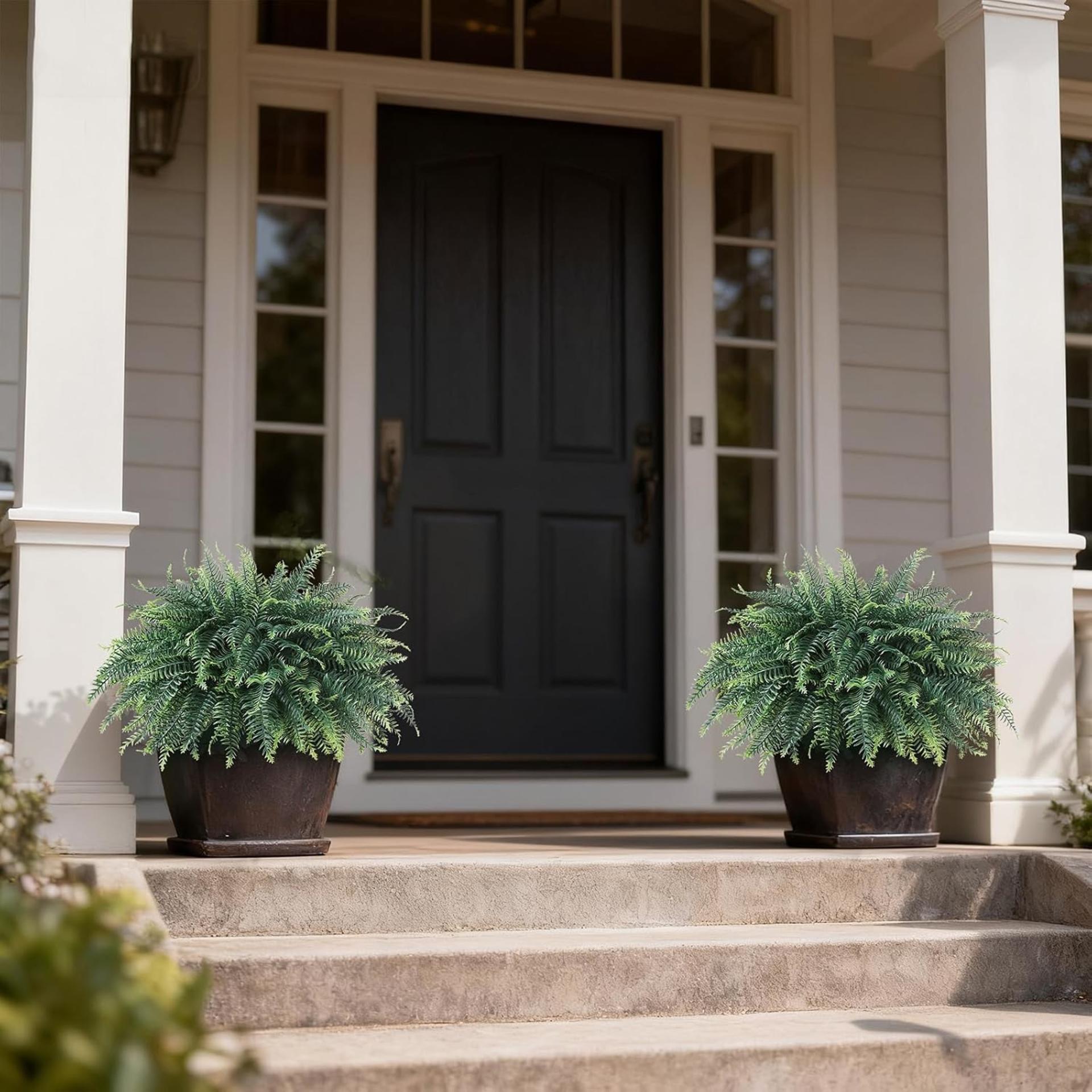 2-Pack Artificial Fern Potted Plants - UV Resistant Realistic Faux Greenery for Porch & Garden - 7