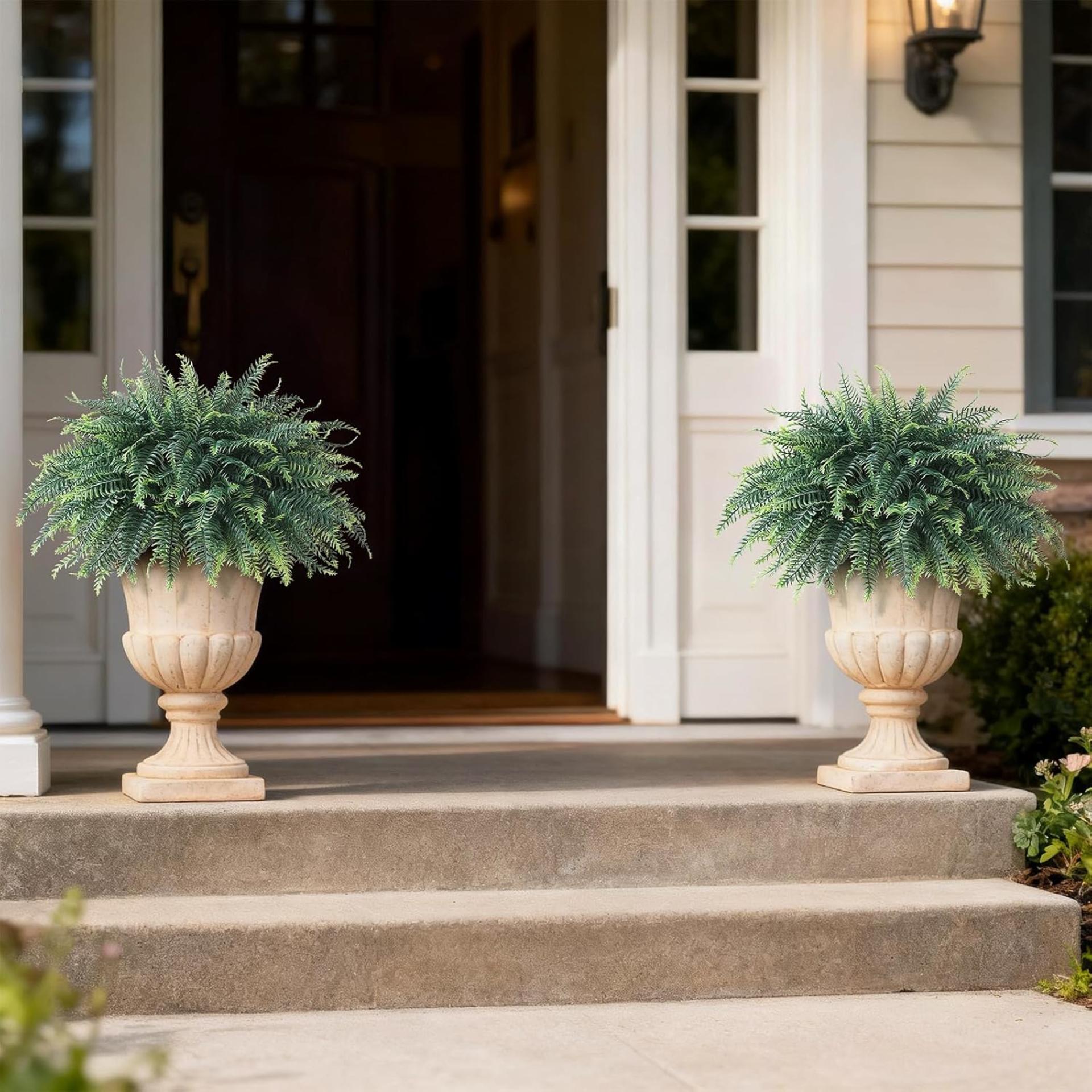 2-Pack Artificial Fern Potted Plants - UV Resistant Realistic Faux Greenery for Porch & Garden - 9